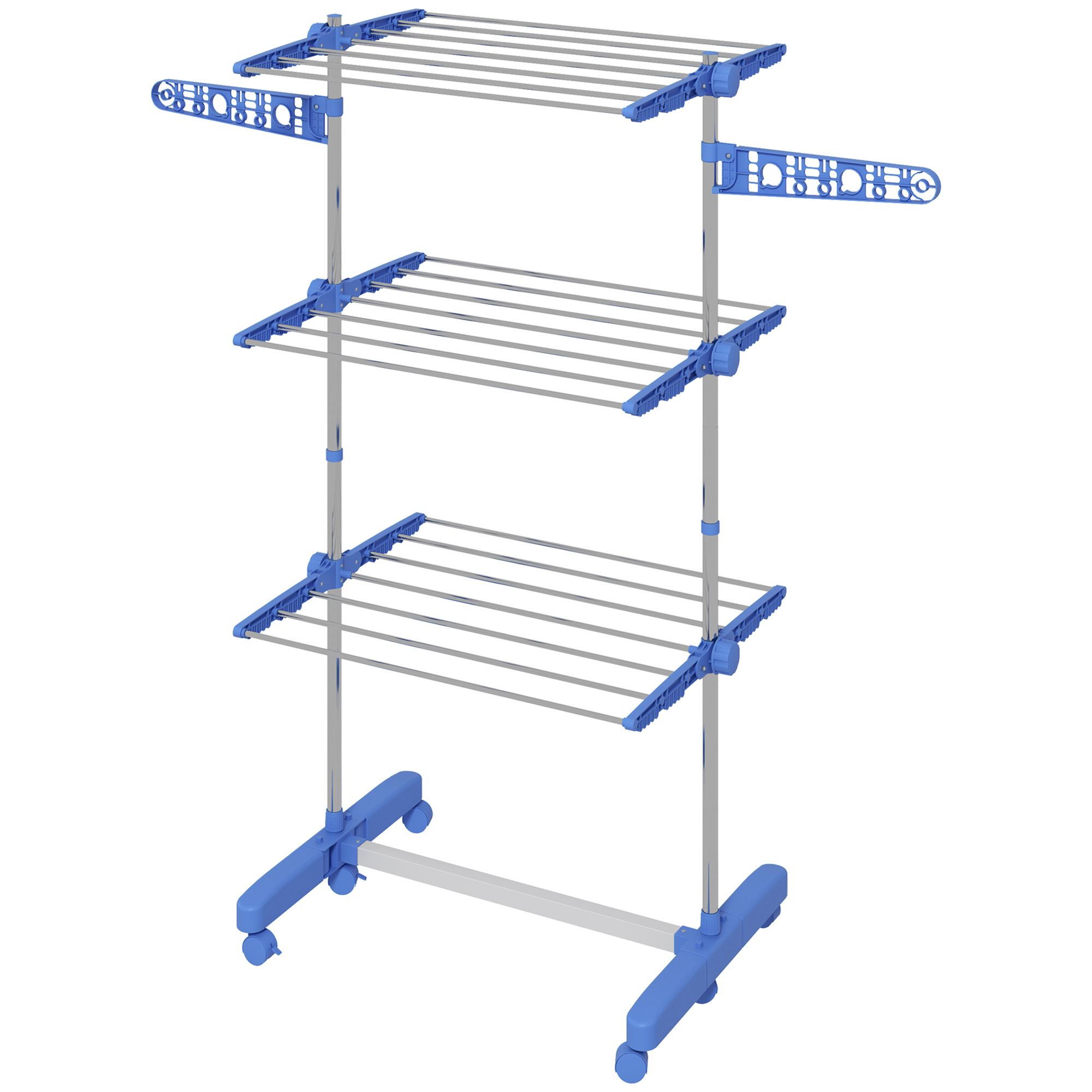 Wäschenständer Wäschetrockner, 4 Ebenen, klappbar, One-Klick-System, 142 cm x 55 cm x 152 cm Blau + Silber