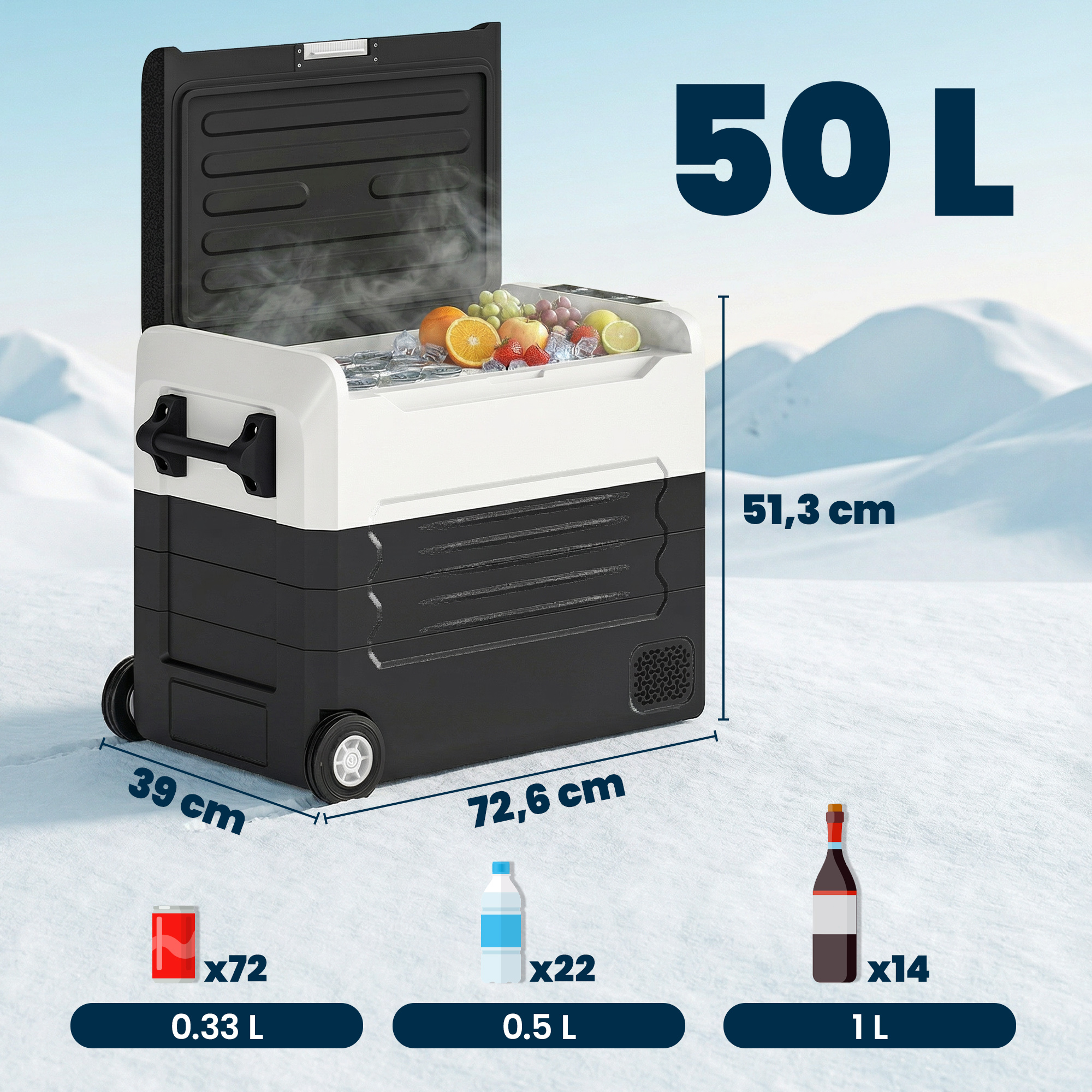 Kompressor Kühlbox 50L -20℃-20℃ Elektrische Kühlbox mit Dual-Zone Temperaturregelung APP LED Batterieschutz Klappgriff