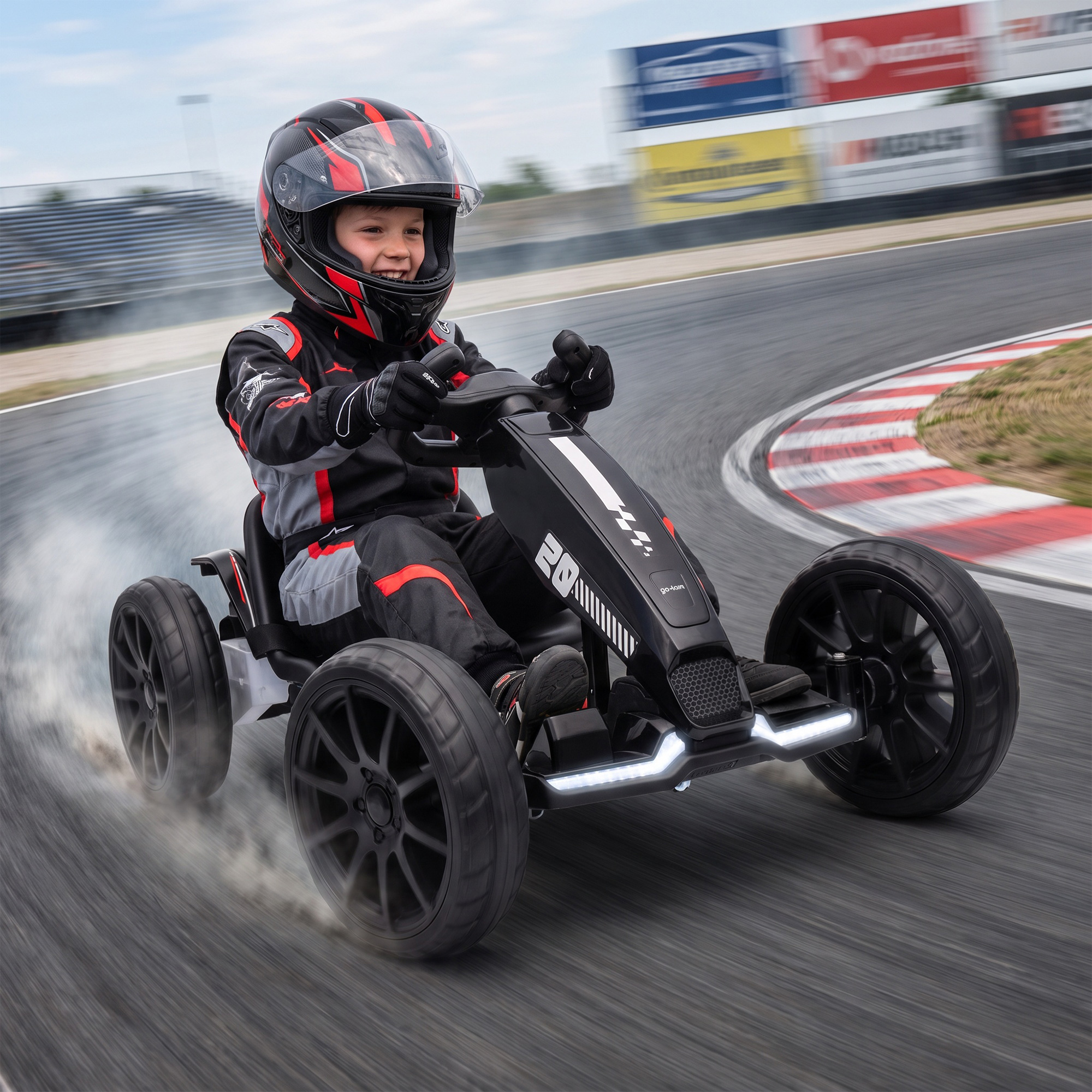 Elektro Go-Kart für Kinder 12V Gokart mit 2 Motoren, 4-fach verstellbarem Sitz Sanftanlauf EVA-Räder LED-Scheinwerfer