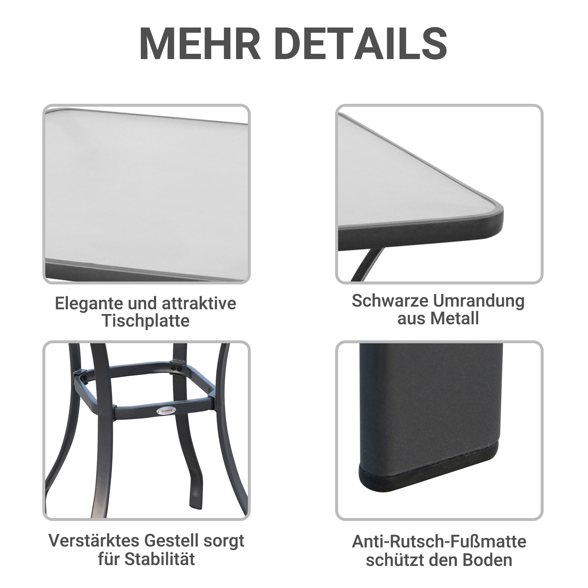 Gartentisch Bistrotisch Glastisch Hartglas+Metall Schwarz L68,5xB68,5xH84cm
