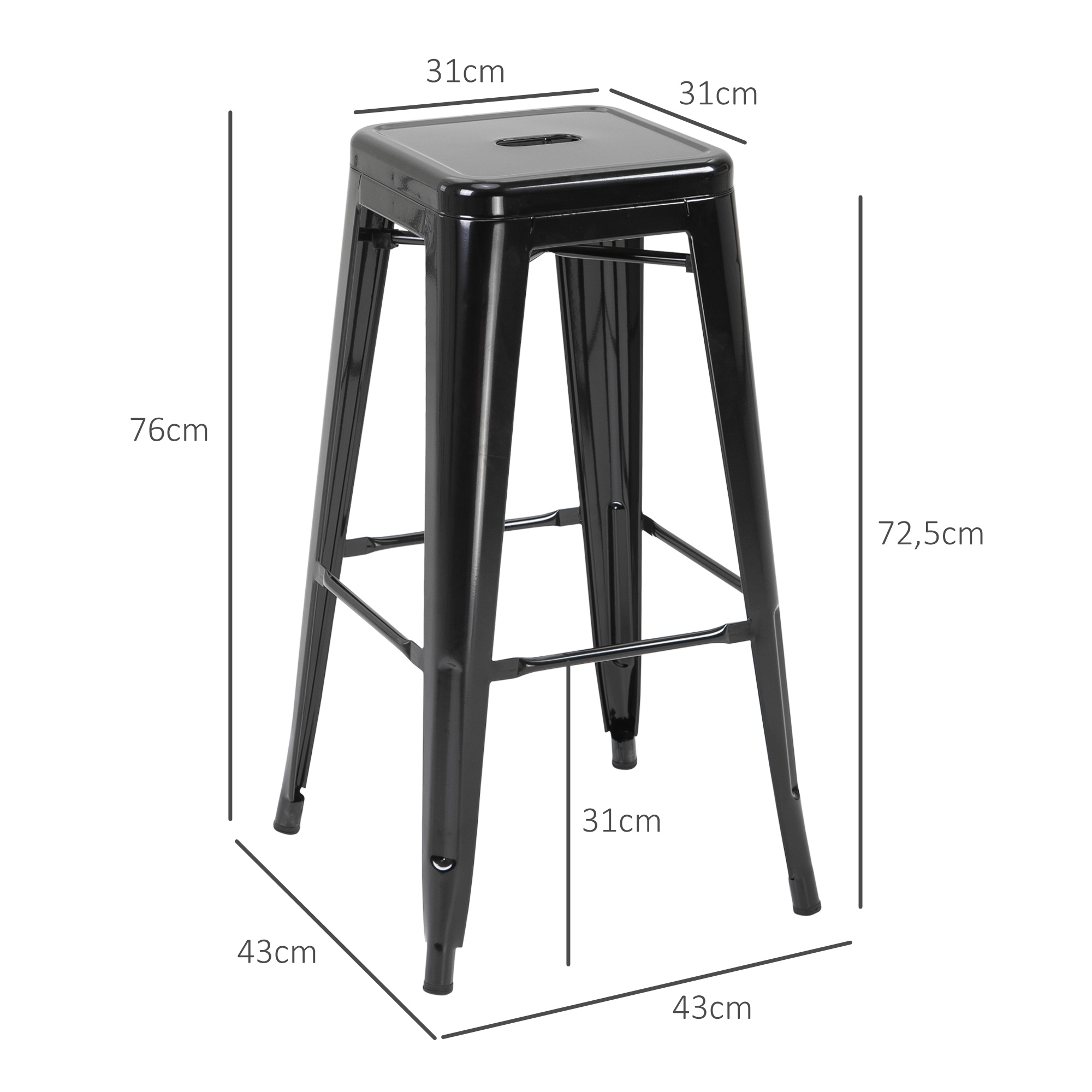 4er-Set Barhocker aus Metall, für drinnen und draußen, stapelbares Design, Schwarz