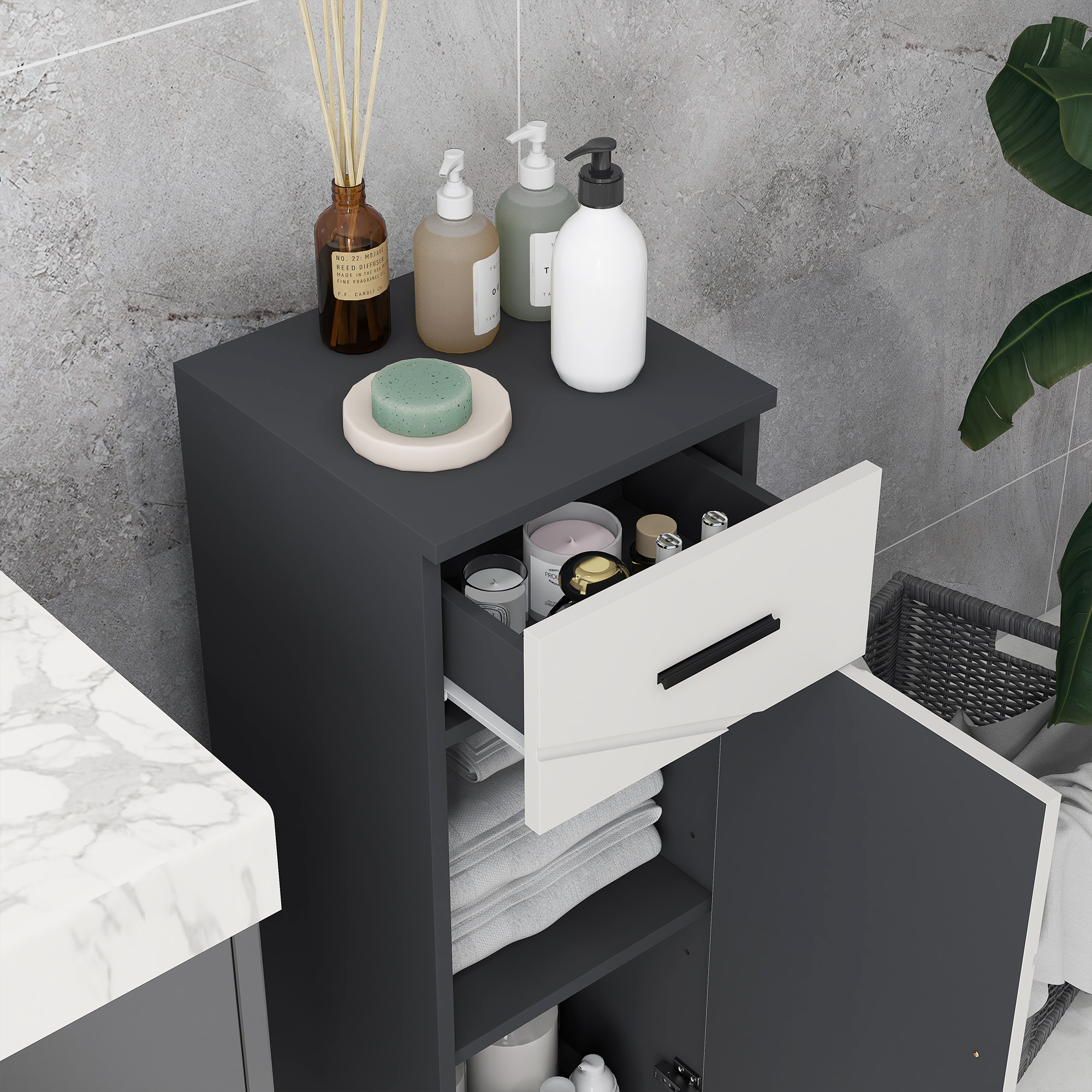 Badezimmerschrank, Badkommode, verstellbare Regale, bis zu 25 kg belastbar, Grau