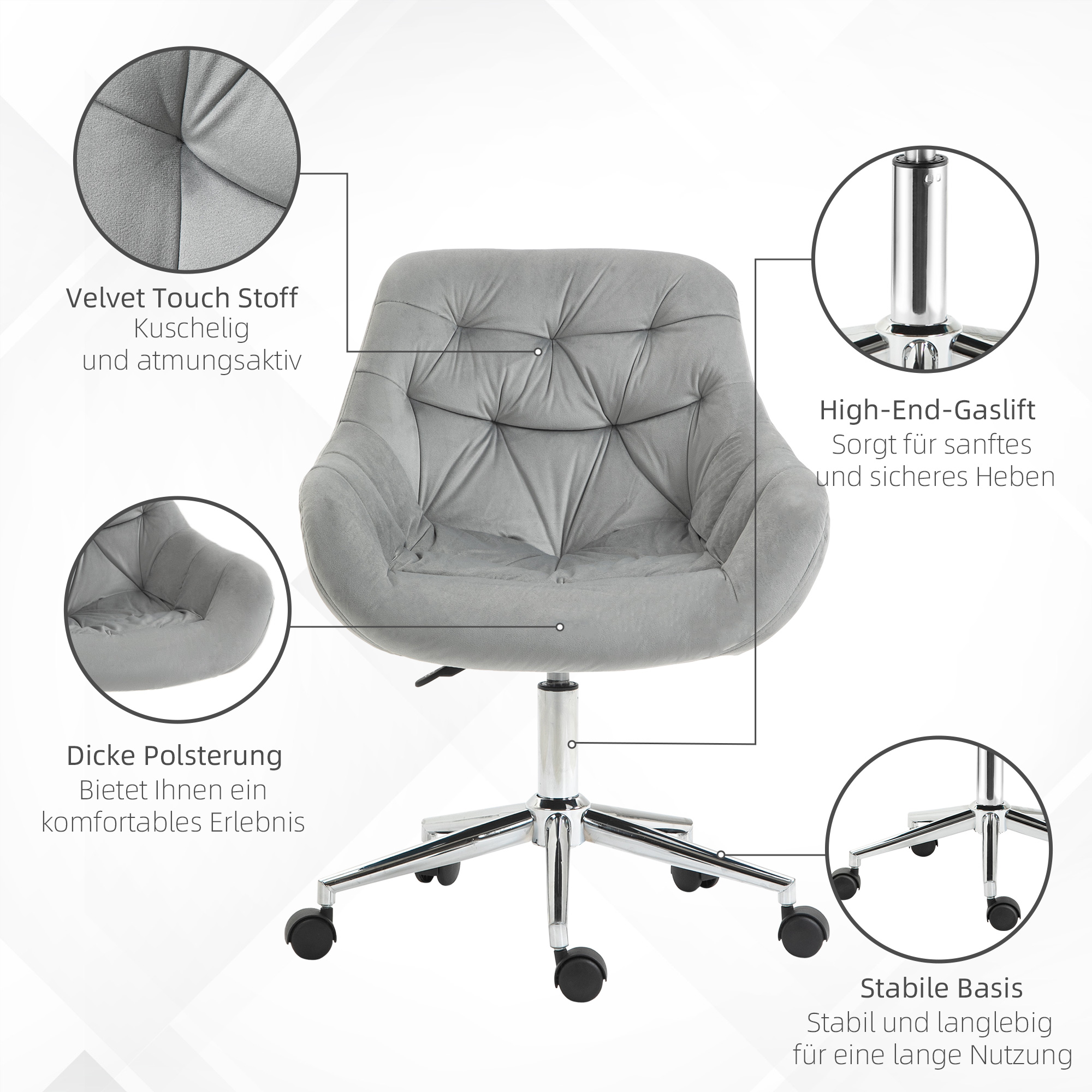 Bürostuhl Chefsessel Drehstuhl Computerstuhl Sitzhöhenverstellung für jüngere Benutzer und Kleines zum Lernen und Spielen Polyester Schaumstoff Metall Nylon Grau 59 x 58 x 80-90 cm