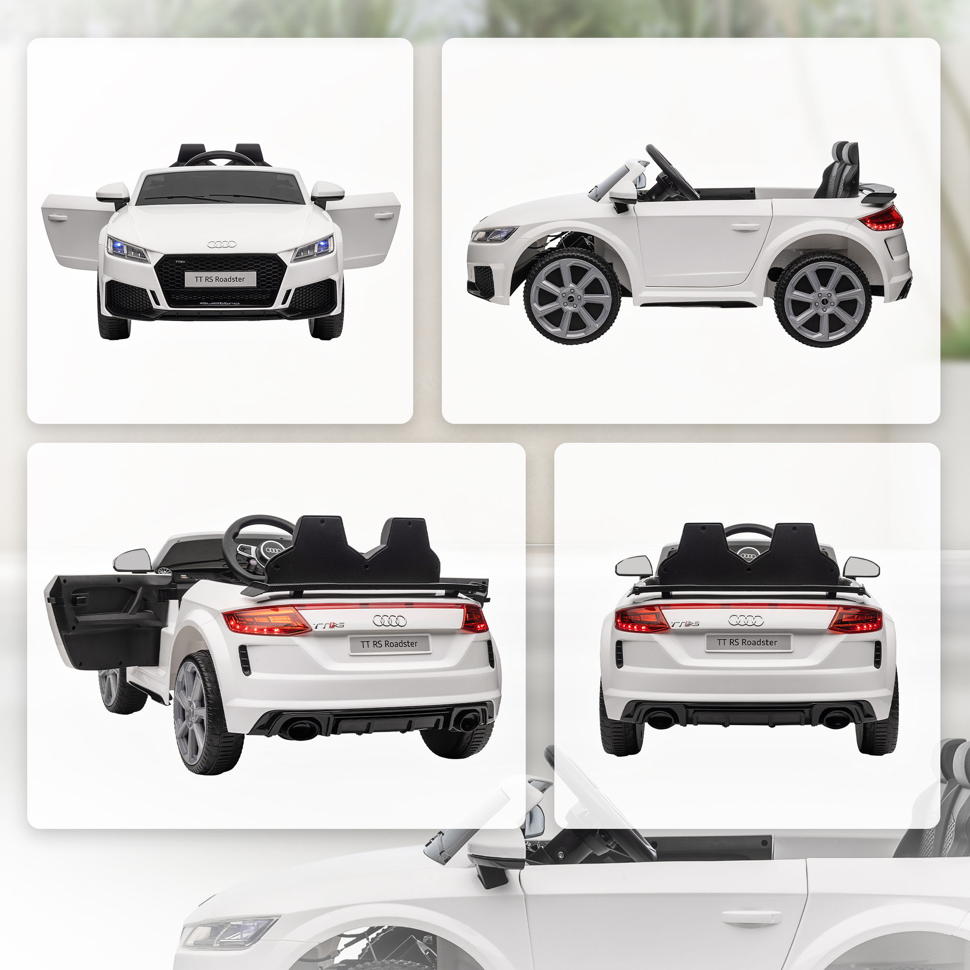 Kinderfahrzeug Audi TT RS Roadster, 3 km/h, Fernbedienung, LED, USB, weiß