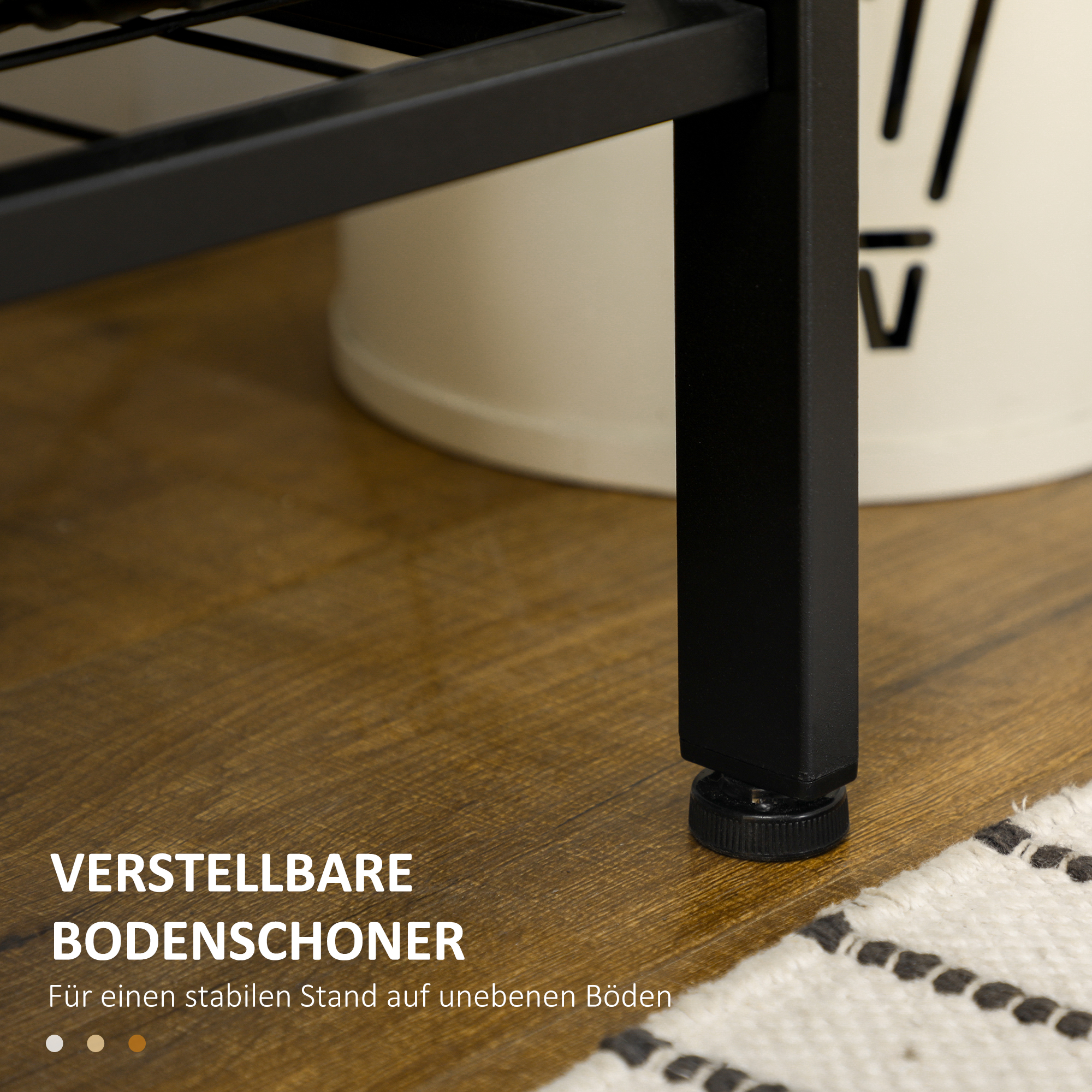 Garderobe im Industriedesign, 1 Memoboard, 1 Schuhbank, 8 Kleiderhaken, 1 Aufbewahrungstasche, Schwarz + Braun