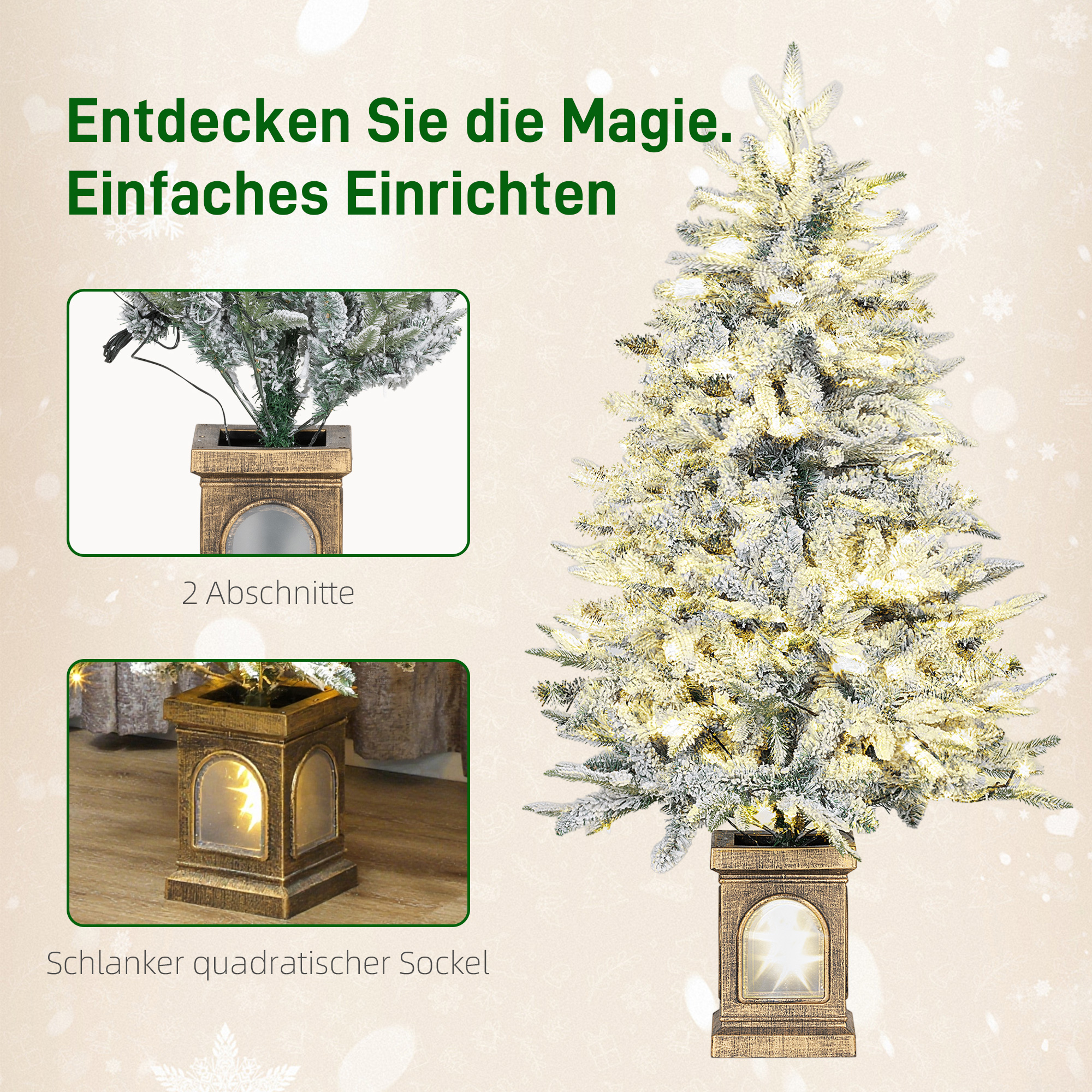 Künstlicher Weihnachtsbaum, schneebedeckter Look, 100 LEDs, 8 Modi, Kunststoff