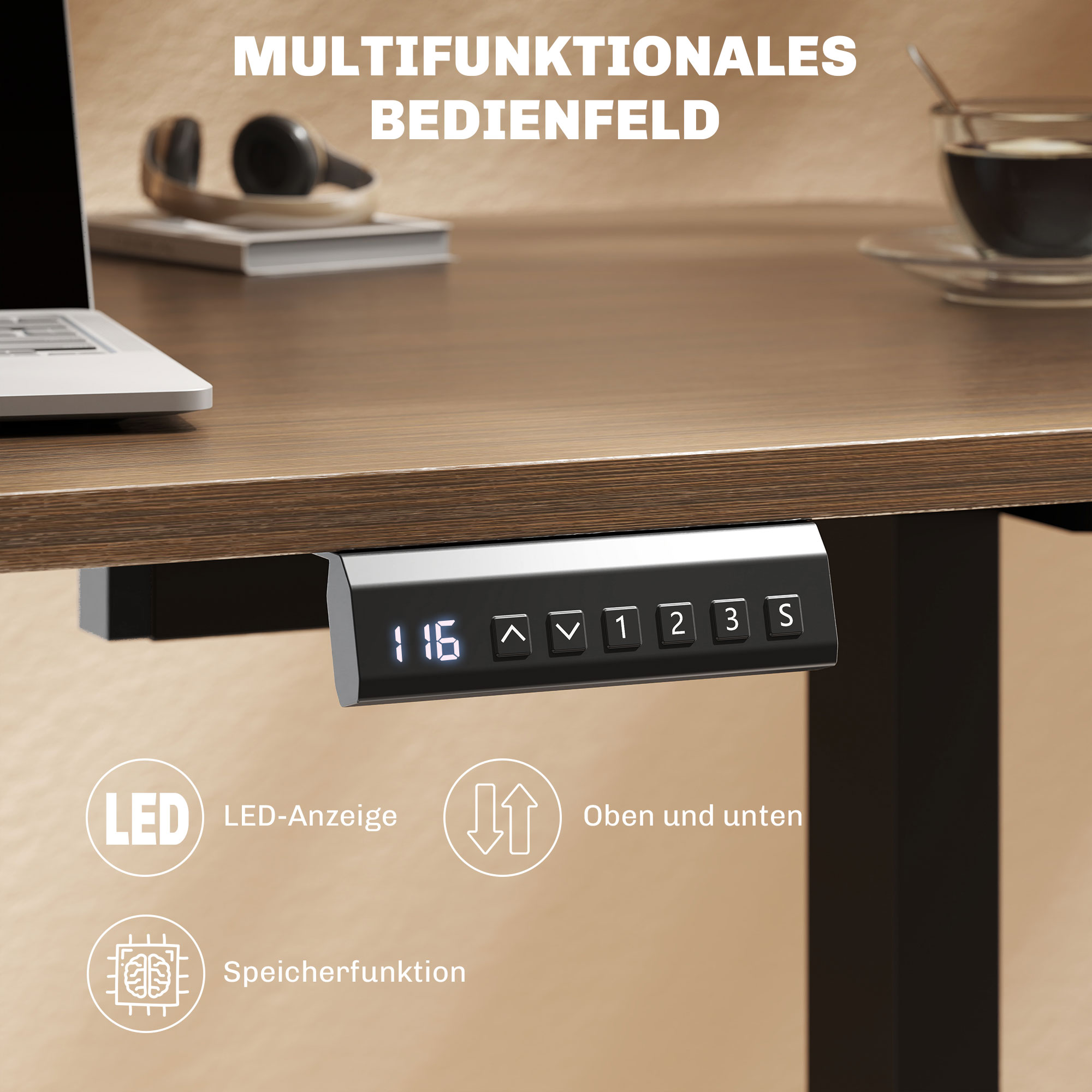 Schreibtischgestell, höhenverstellbar, mit Speicherfunktion, Stahl, Schwarz