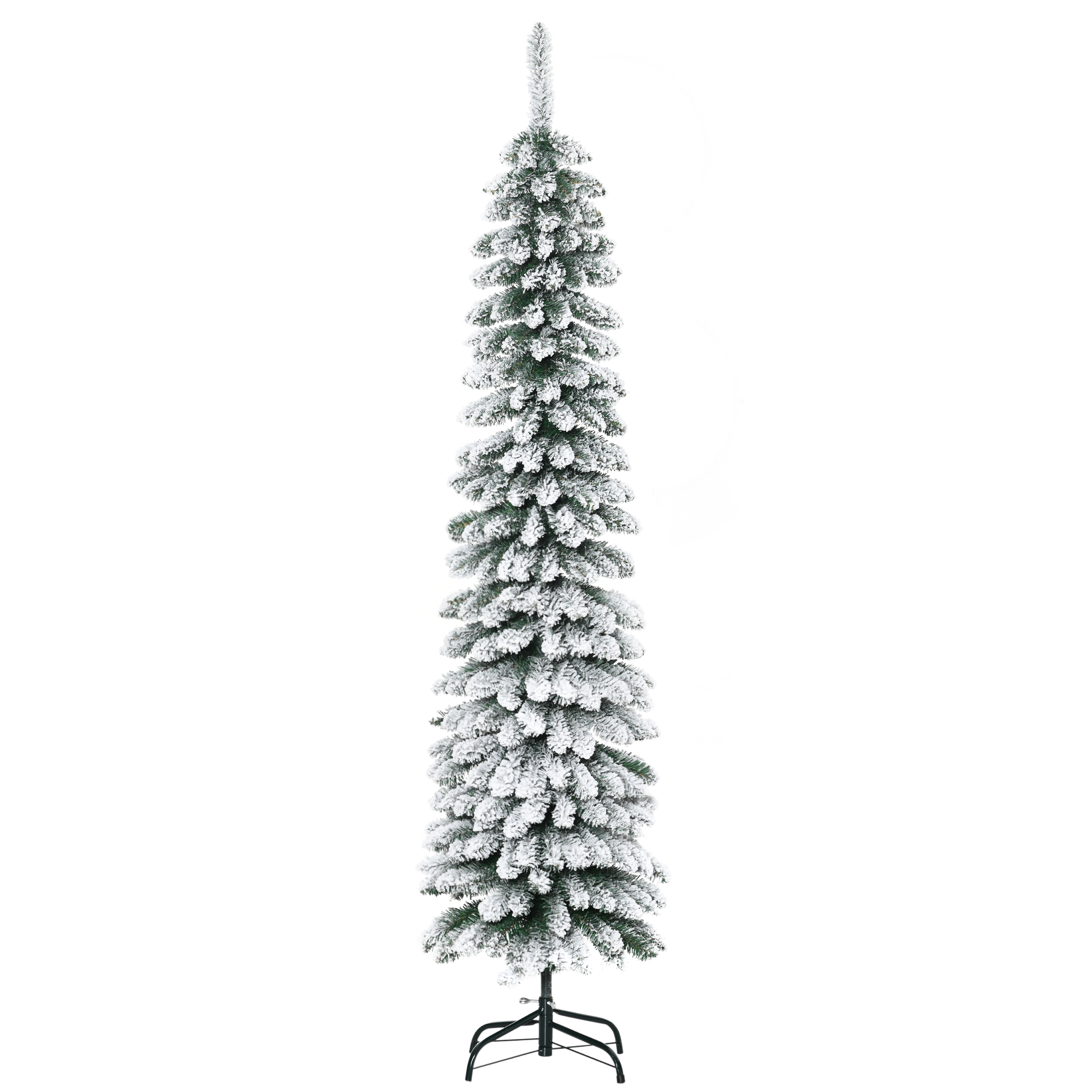 Künstlicher Weihnachtsbaum, schneebedeckt, schmales Design, feuerfest, 180 cm, Grün/Weiß