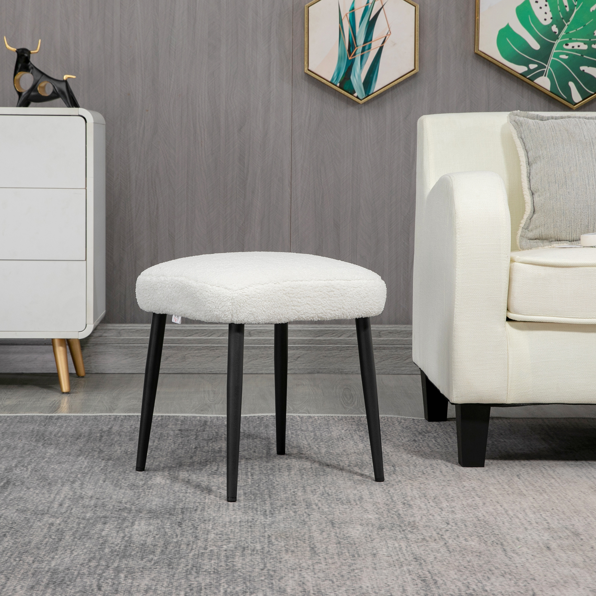 Aosom Hocker, Sitzhocker, Kaschmir-Optik, Fußhocker, Creme-Weiß