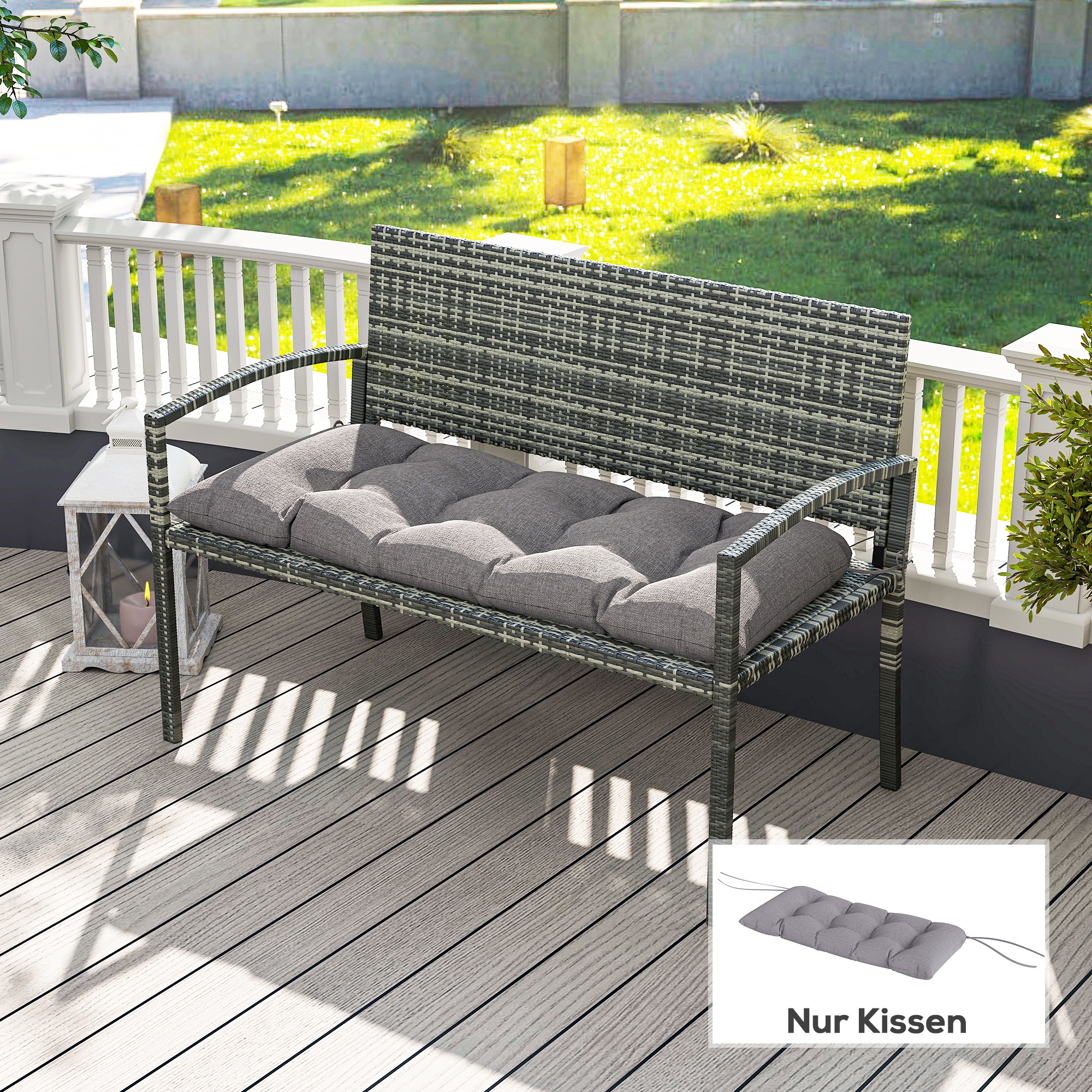 Bankauflage 105 x 46 x 12,5 cm Bankkissen mit Bändern, Outdoor Sitzkissen für Gartenmöbel, Sitzbank, Grau