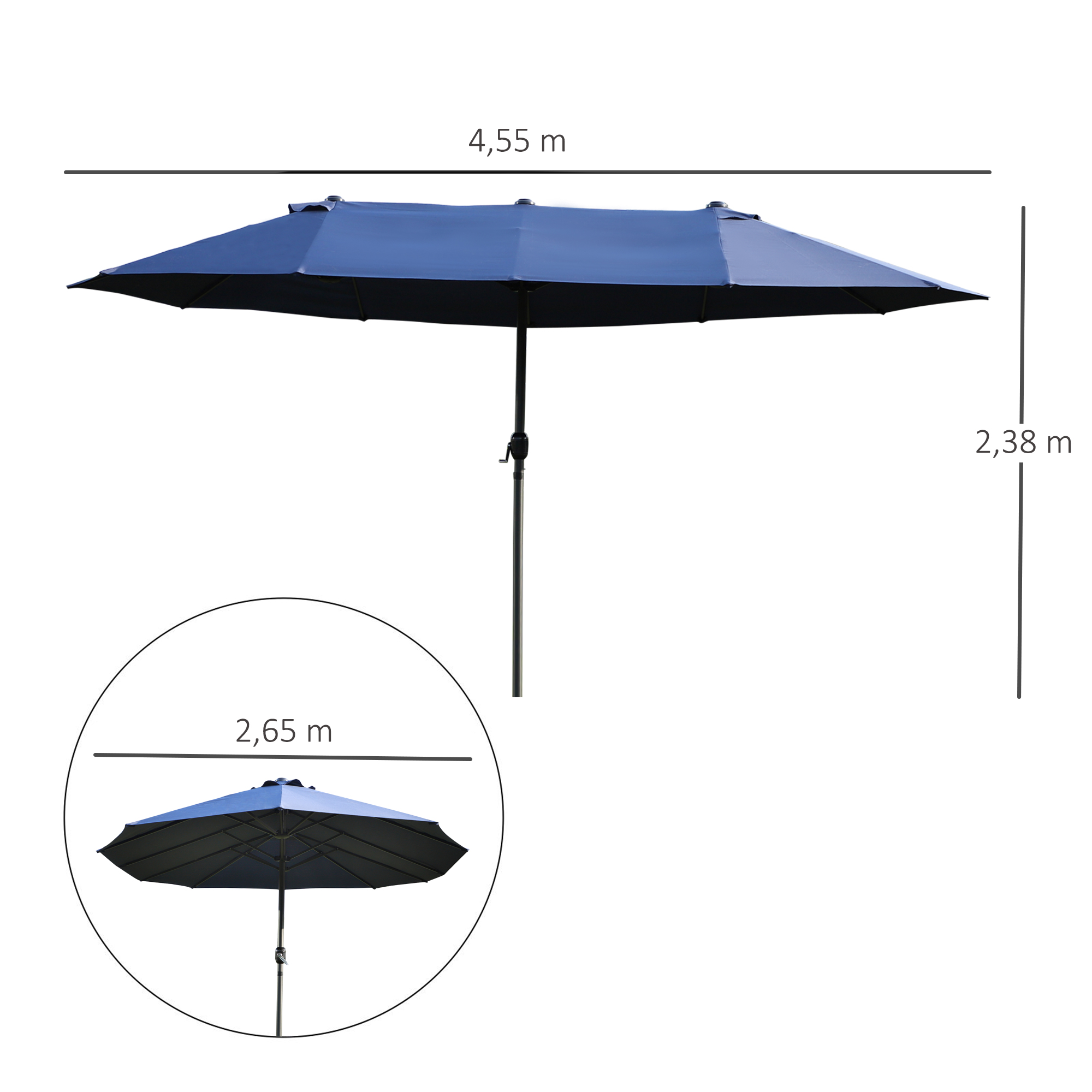 Doppelsonnenschirm 455 x 270 cm Gartenschirm mit Handkurbel oval stabil Metallstange Marktschirm Doppelsonnenschirm Terrassenschirm Sonnenschutz für Strand Balkon Terrasse Garten Blau