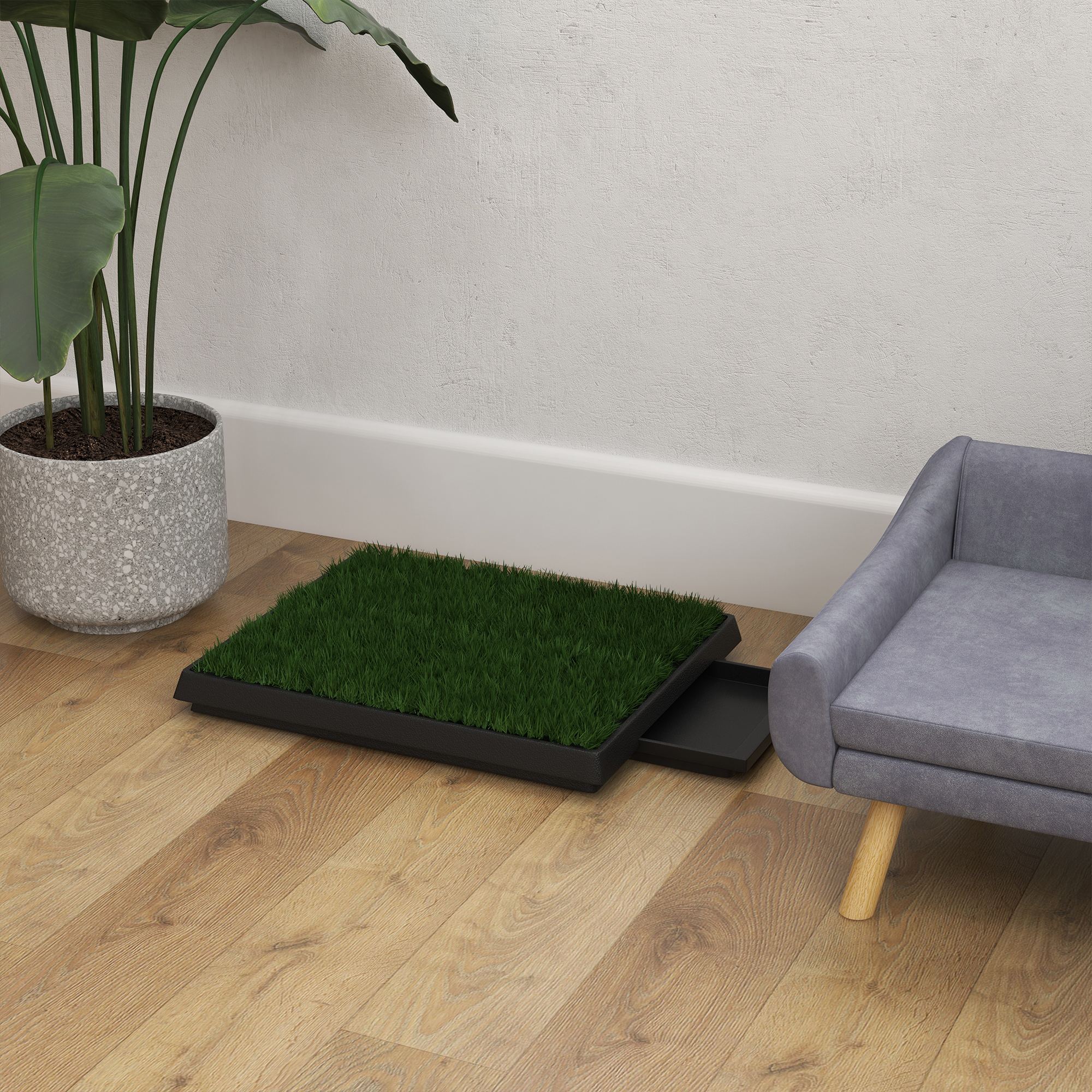 Hundetoilette mit Gras 63 x 51 cm Hundeklo Waschbar Welpentoilette Welpenklo mit herausnehmbarer Schublade, Trainingsunterlage für Kleine Hunde Große Hunde