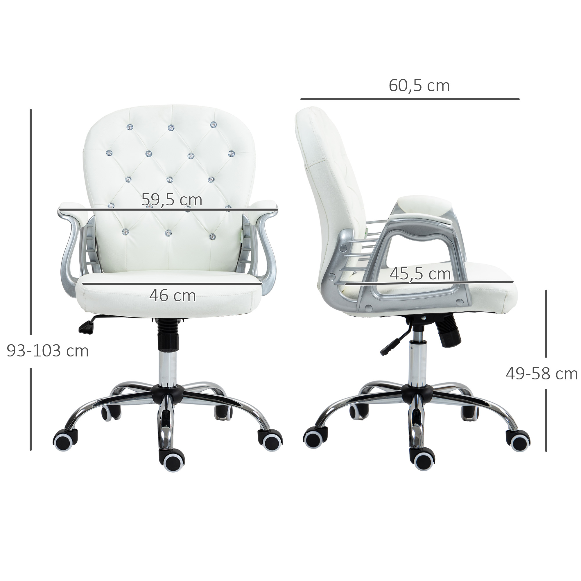 Bürostuhl, Ergonomisch Schreibtischstuhl mit Armlehne, Gepolsterter Rückenlehne Weiß
