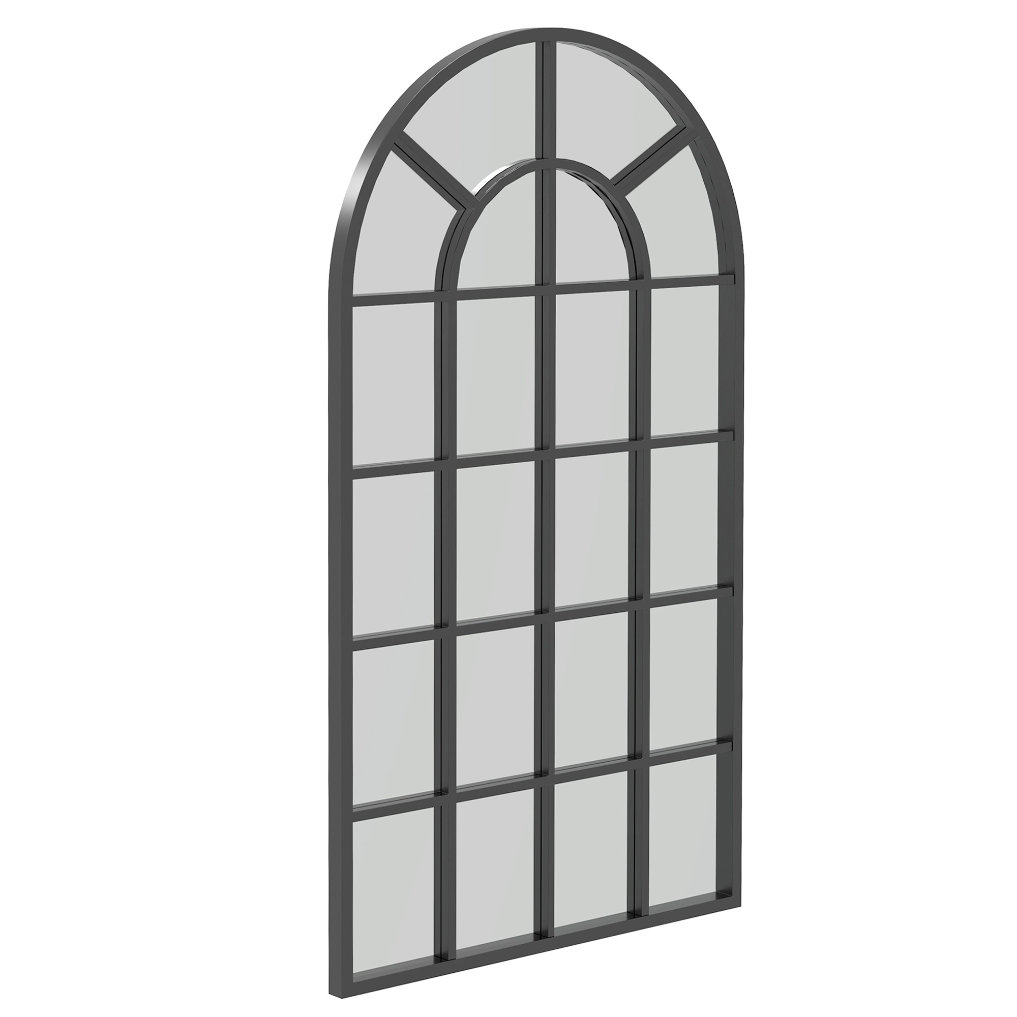 Dekospiegel großer Spiegel, Fensteroptik, Bogenförmig, inkl, Aufhängung, Schwarz + Spiegelglas Dekospiegel großer Spiegel, Fensteroptik, Bogenförmig, inkl, Aufhängung, Schwarz + Spiegelglas