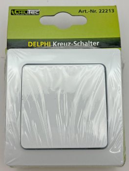 DELPHI Kreuzschalter, 250V~/ 10A, inkl. Rahmen, UP, weiß