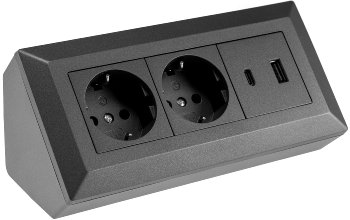 2-fach Steckdosenblock, USB-A+C, anthraz, 250V~/ 16A, Aufbaumontage, USB 3,1A, PD