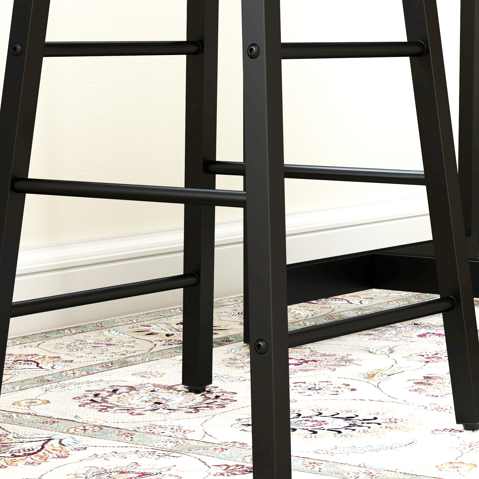 3-teiliges Bartisch-Set, 1 Tresen, 2 Stühle, mit Stauraum und Fußstützen, platzsparend, Hellbraun+Schwarz