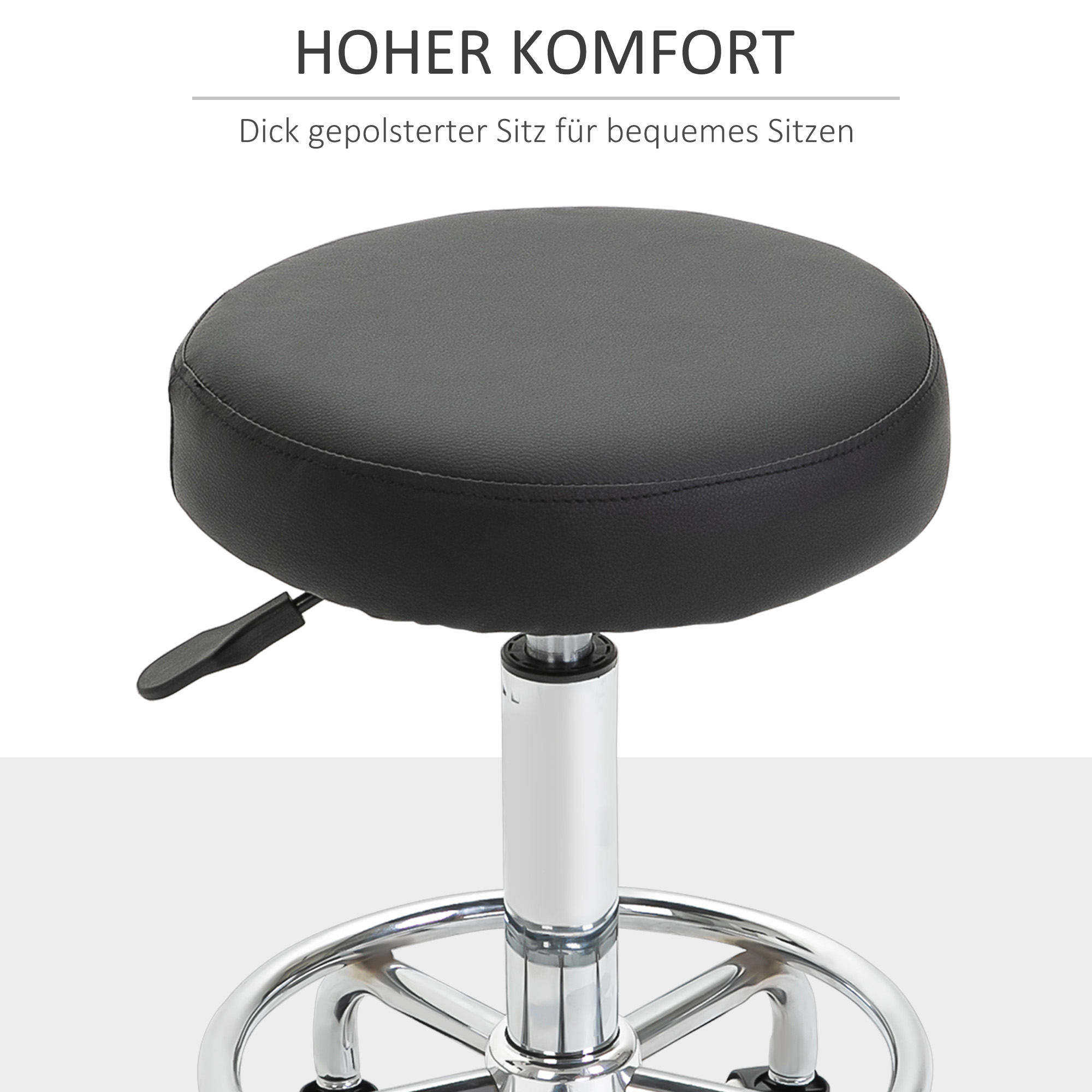 Salonhocker, höhenverstellbar, Kunstleder, bis 110 kg, Ø42x50-64H cm, Schwarz