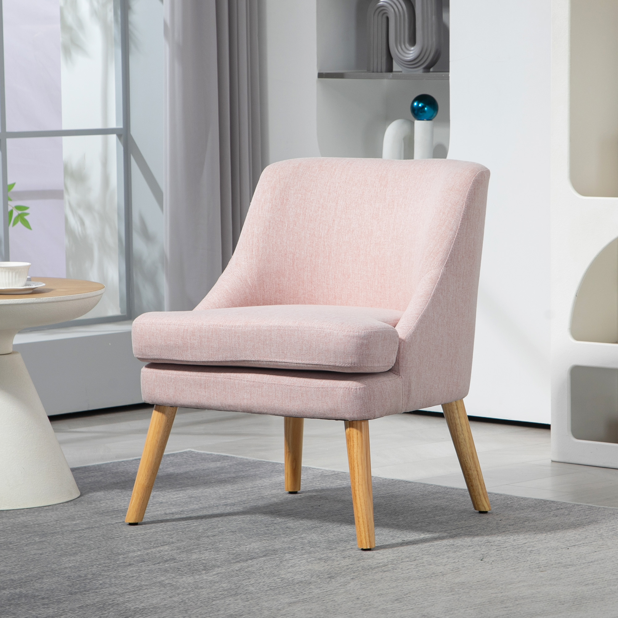 Akzentsessel im skandinavischen Stil, Samt, 25D-Schaumstoff, Hevea-Holzbeine, Beige, 63x69x79,5 cm