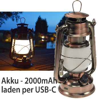 LED Akku Camping Laterne "CT-Copper Pro" / ØxH 12x23,5cm, USB-C, warmweiß, dimmbar