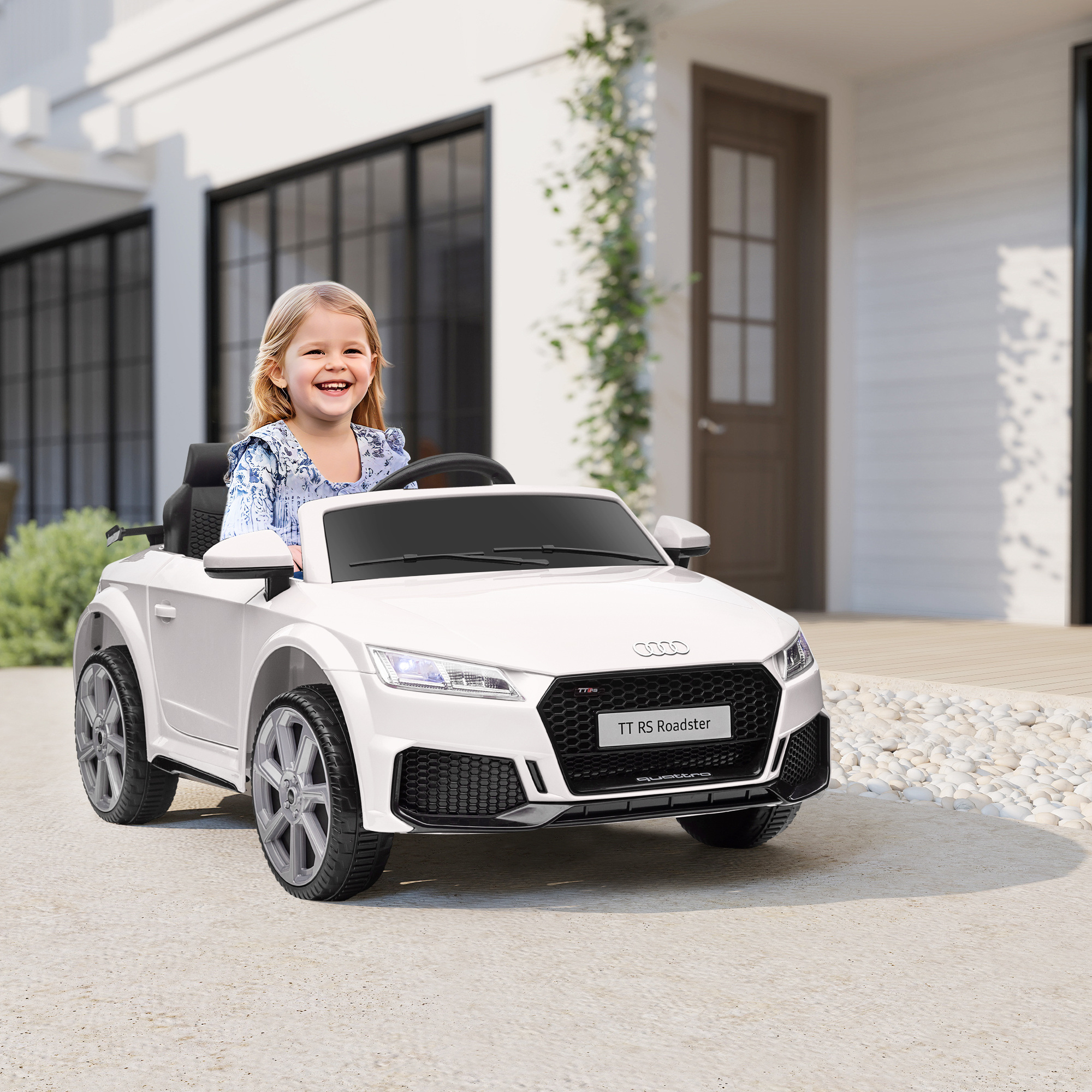 Kinderfahrzeug Audi TT RS Roadster, 3 km/h, Fernbedienung, LED, USB, weiß