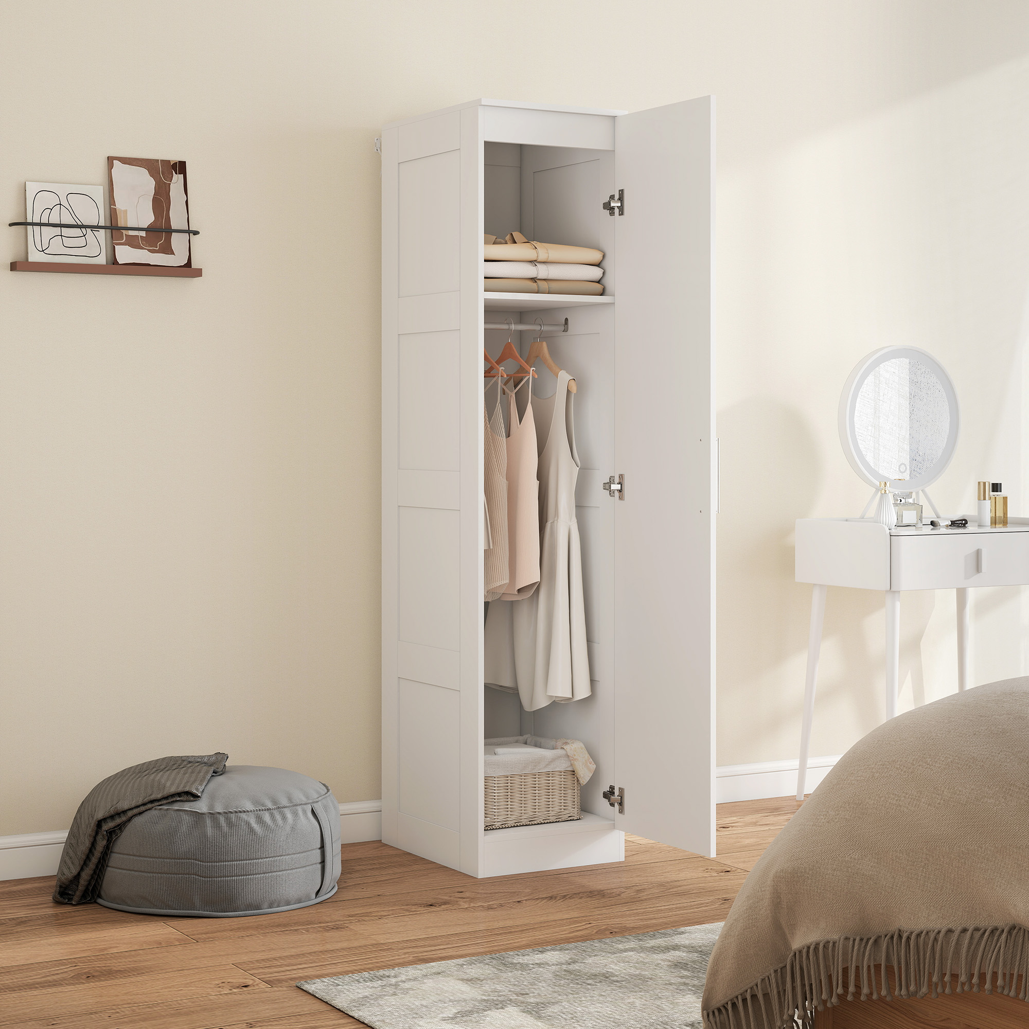 Kleiderschrank Mehrzweckschrank mit Kleiderstange, Regal, Soft-Close-Tür 40 x 52 x 180 cm Weiß