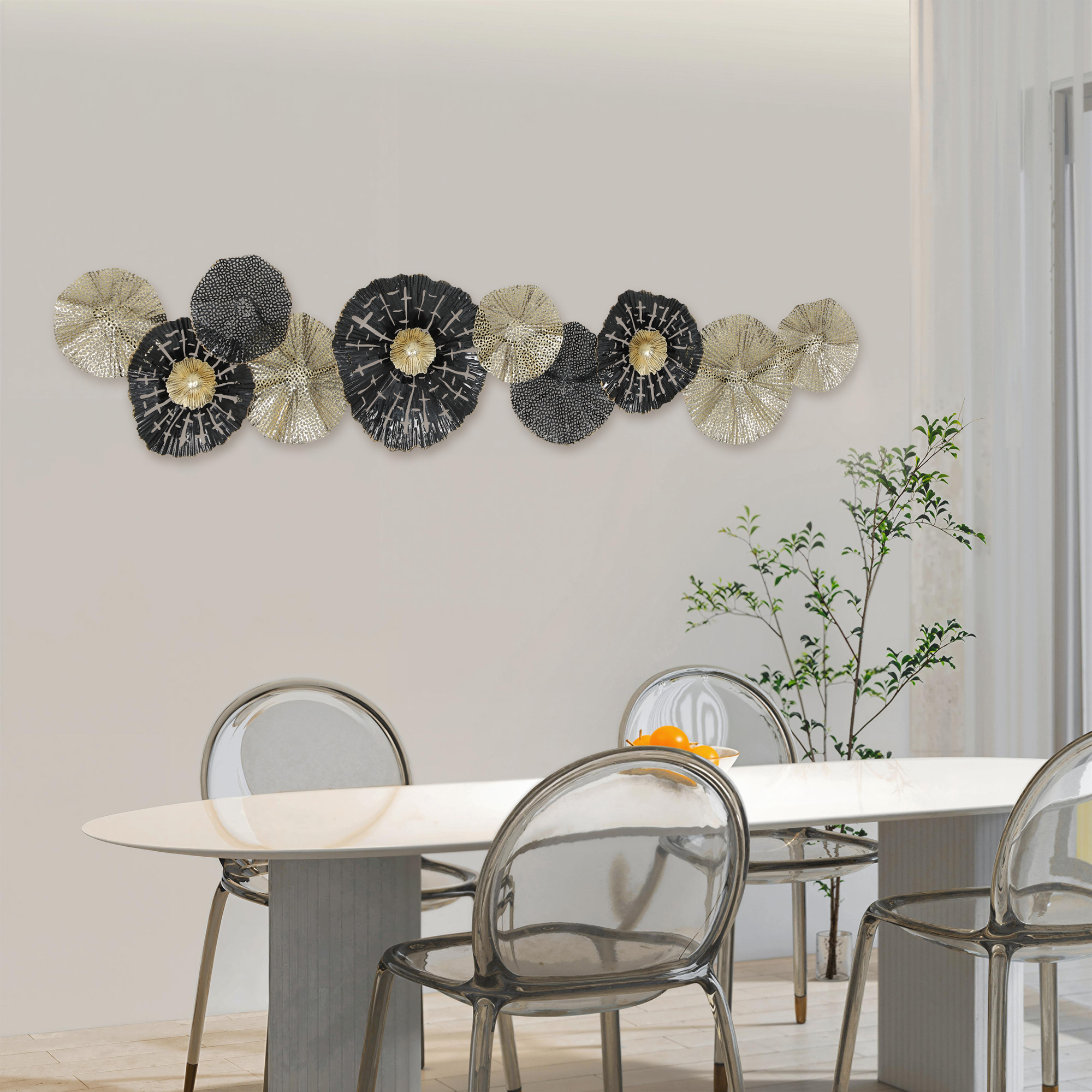 Wandbild, Wandschmuck mit Metallrahmen, moderner Stil, Schwarz+Gold