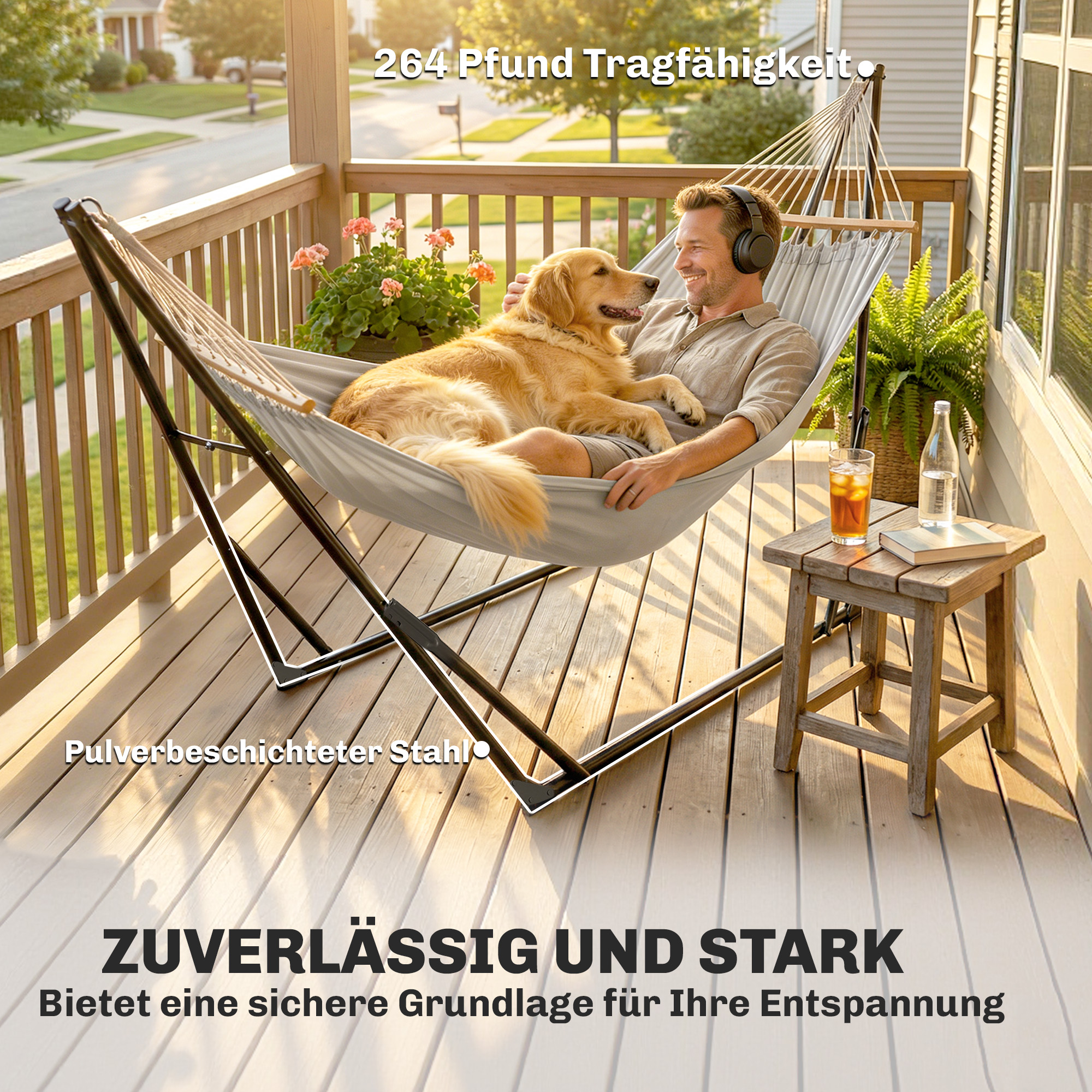 Hängemattengestell für Hängematte verstellbar klappbar tragbar Hängemattenständer mit Tragetasche 290x78x100 cm Schwarz