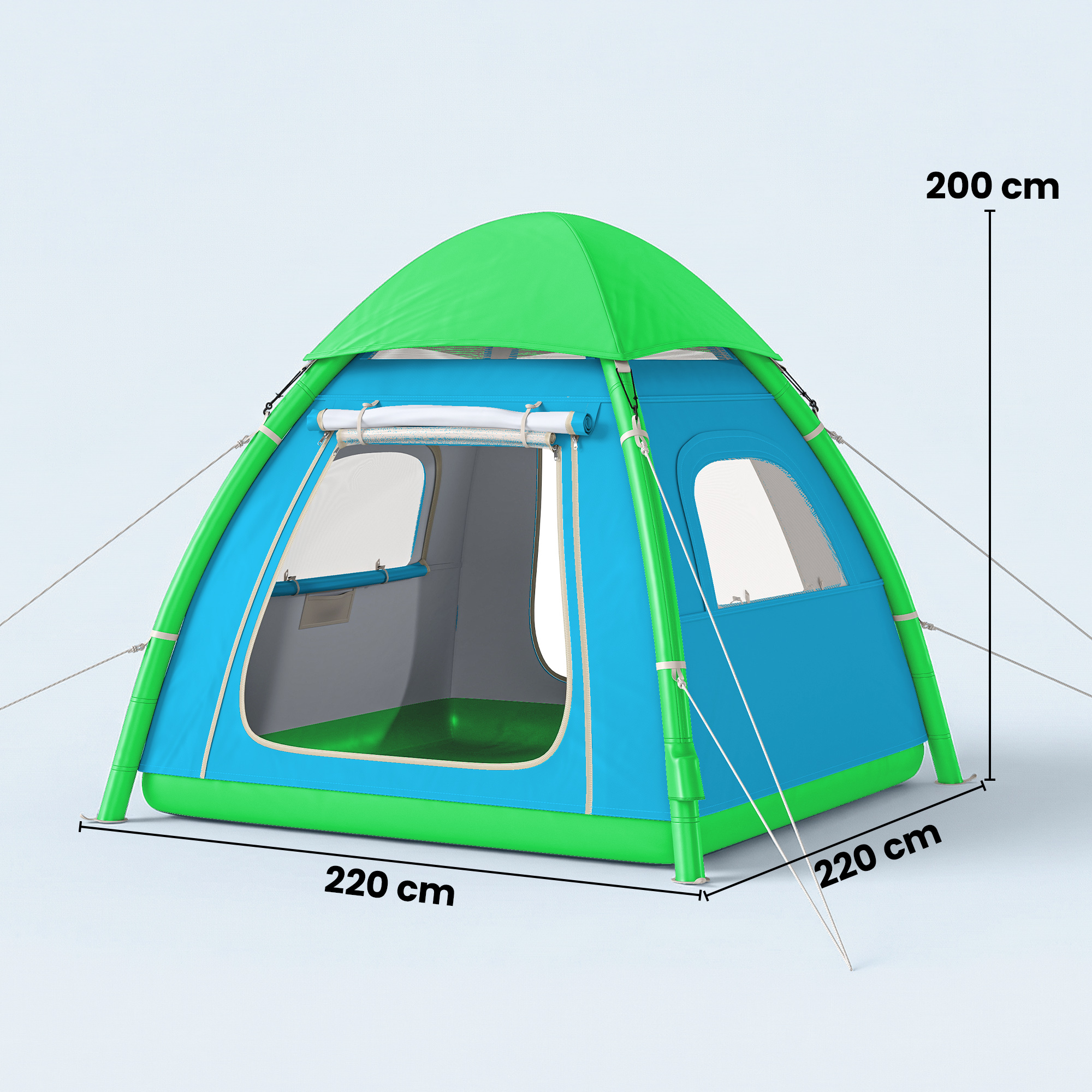 aufblasbares Zelt 3 Personen Schneller Aufbau Outdoor Camping Zelt mit Luftpumpe Meshfenster abnehmbar Dach