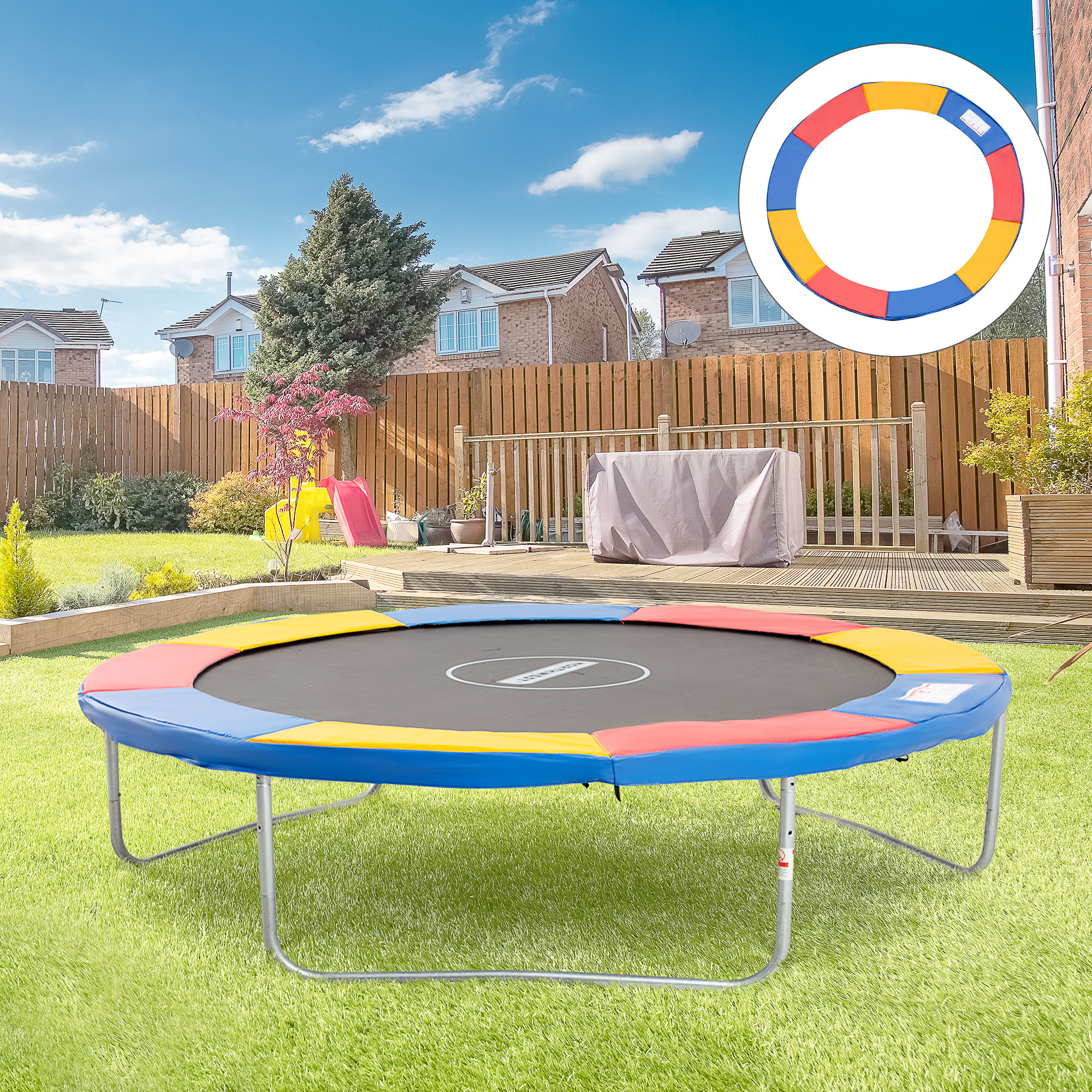 Trampolin Randabdeckung Ø305 cm breit, Reißfest UV-resistent Federabdeckung, Wasserabweisend, Trampolinzubehör Randschutz Sicherheitsnetz Ersatzteile für Gartentrampoline, Bunt