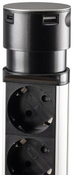 Schreibtisch-Einbausteckdose, rund Mini / versenkbar, Edelstahl, 3x Steckd,USB A+C