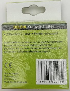 DELPHI Kreuzschalter / 250V~/ 10A, inkl. Rahmen, UP, weiß