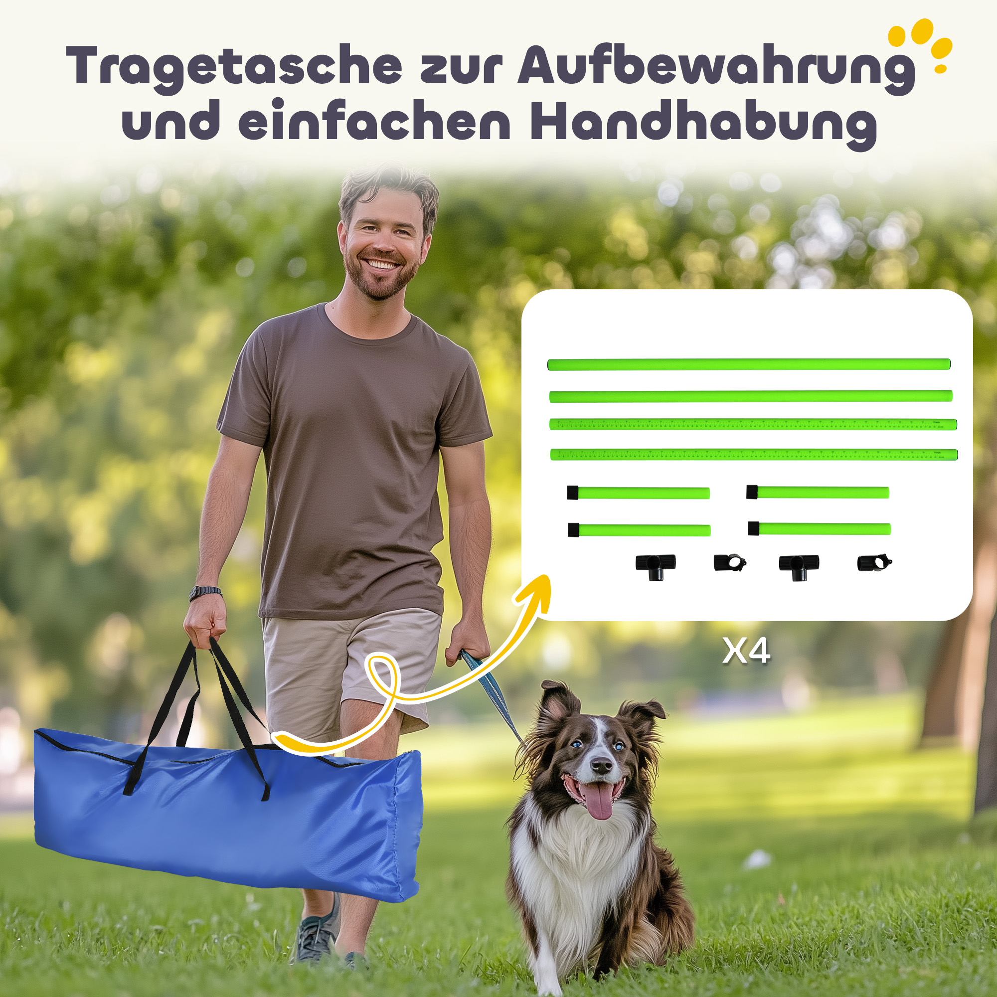 Agility Set Hunde 4-teiliges höhenverstellbar Agility-Ausrüstung mit 4 Hürden Tragetasche 99 x 65 x 94 cm Grün