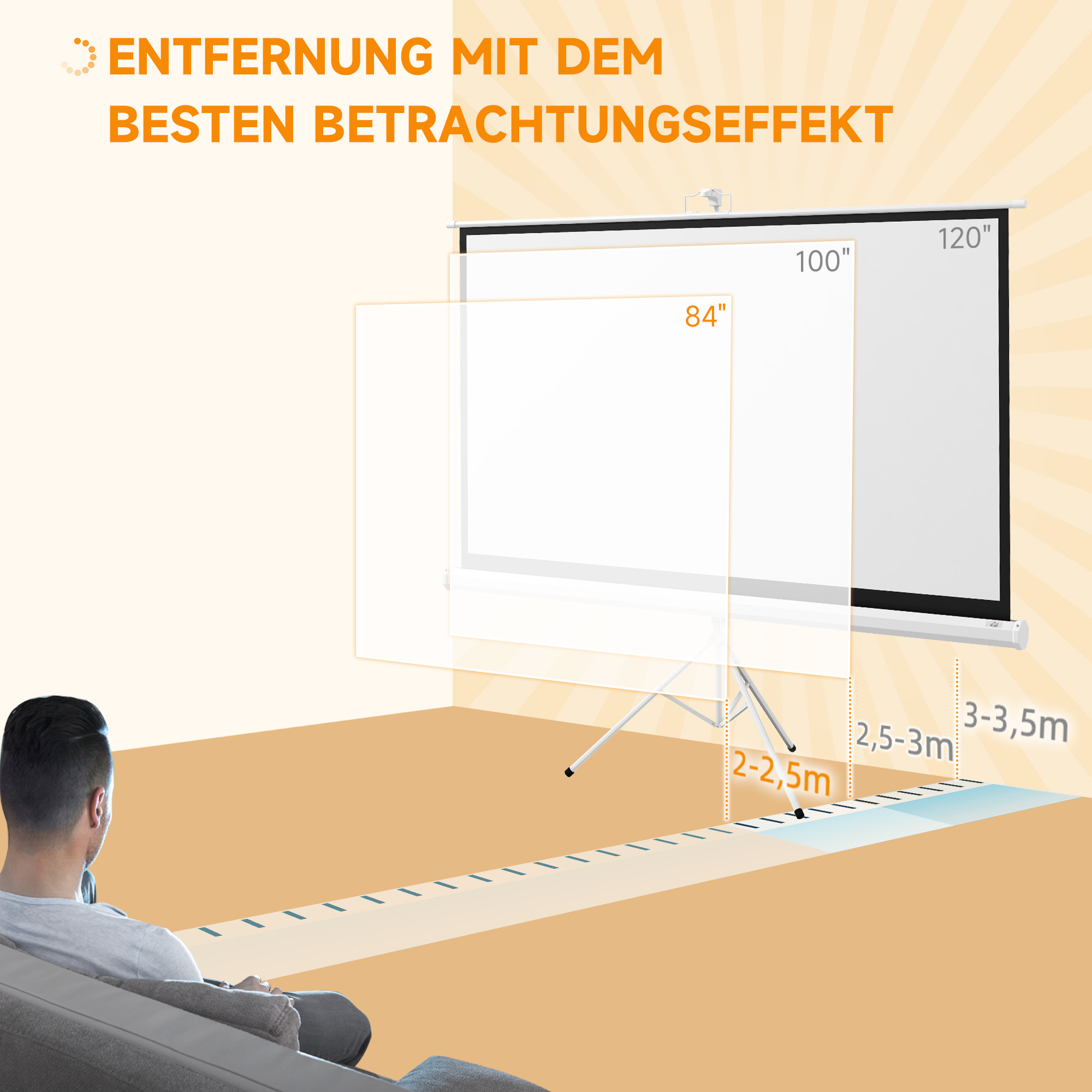 Beamer-Leinwand mit Stativ 186 x 105 cm 84 Zoll 16:9 HD 4K Rollo-Leinwand