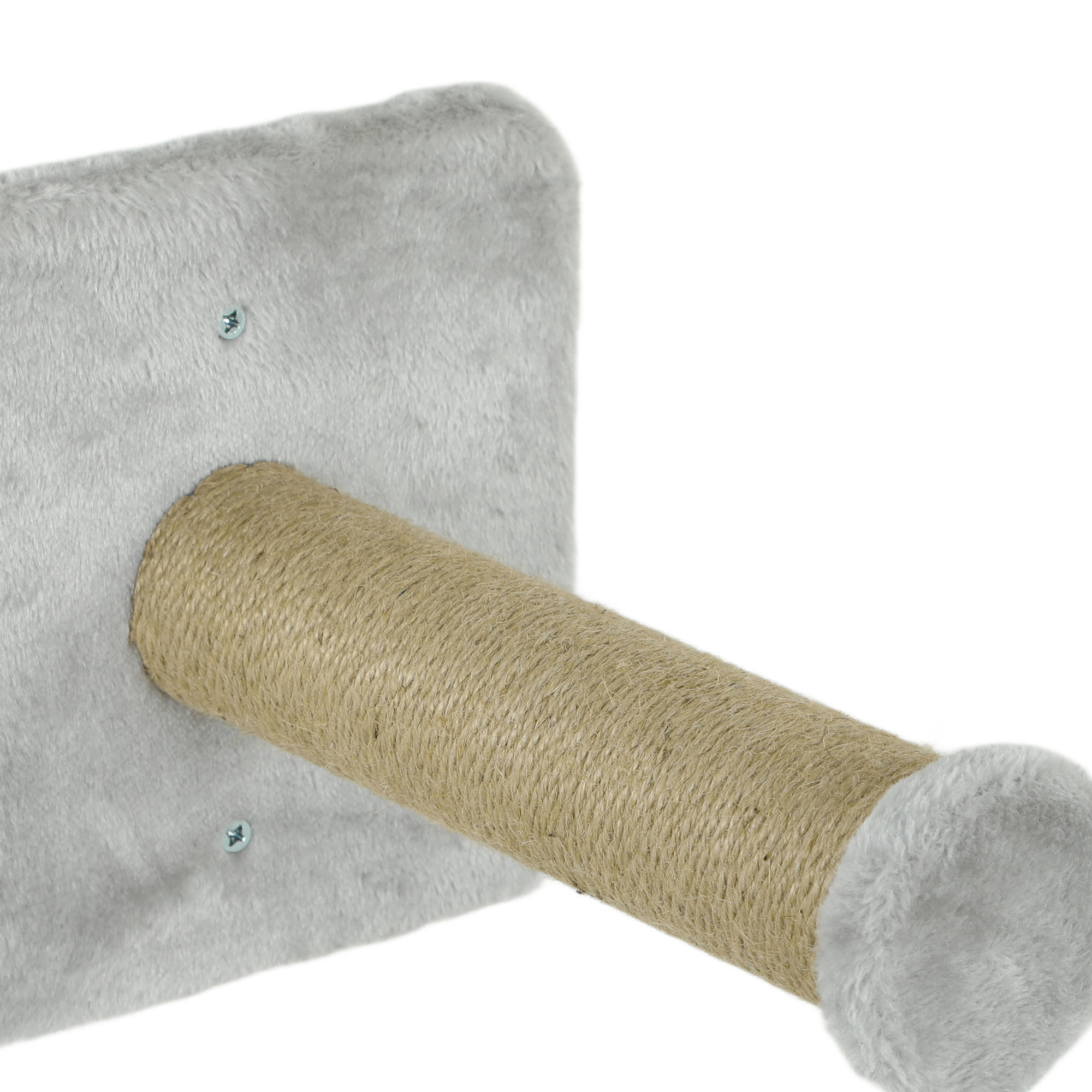 5-teiliges wandmontiertes Kletterset für Hauskatzen mit Kratzpfosten, Kratzmatte, Katzenbett, Spielzeugbällen, Hellgrau