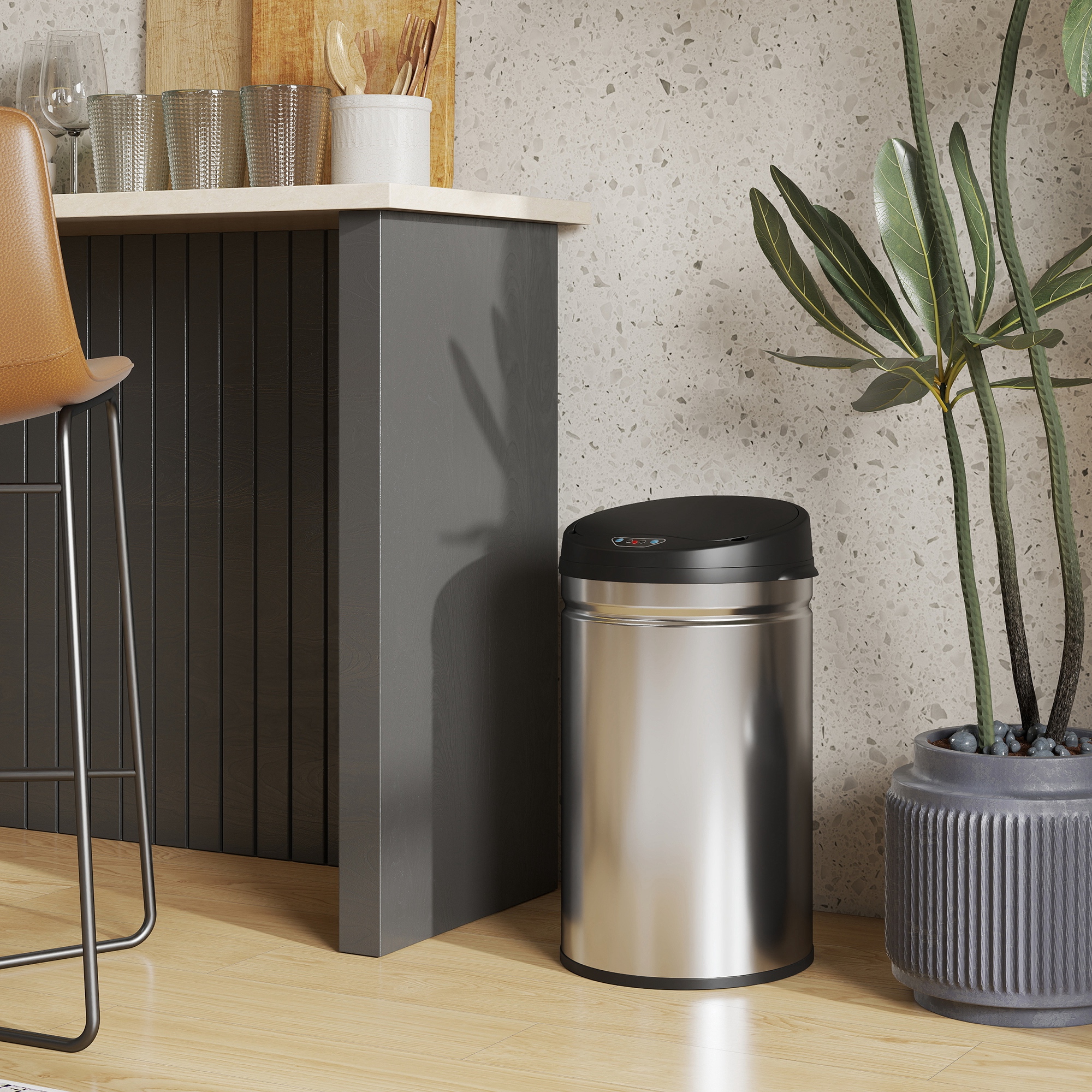 30 Liter Sensor-Mülleimer mit Soft-Close-Funktion, berührungsfreier Abfalleimer aus Edelstahl für hygienische Küchen