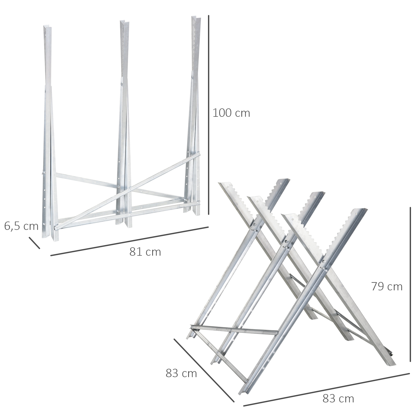 Kettensägebock Sägebock zusammenklappbar Sägegestell für Brennholz Silber Metall 83 x 83 x 79 cm