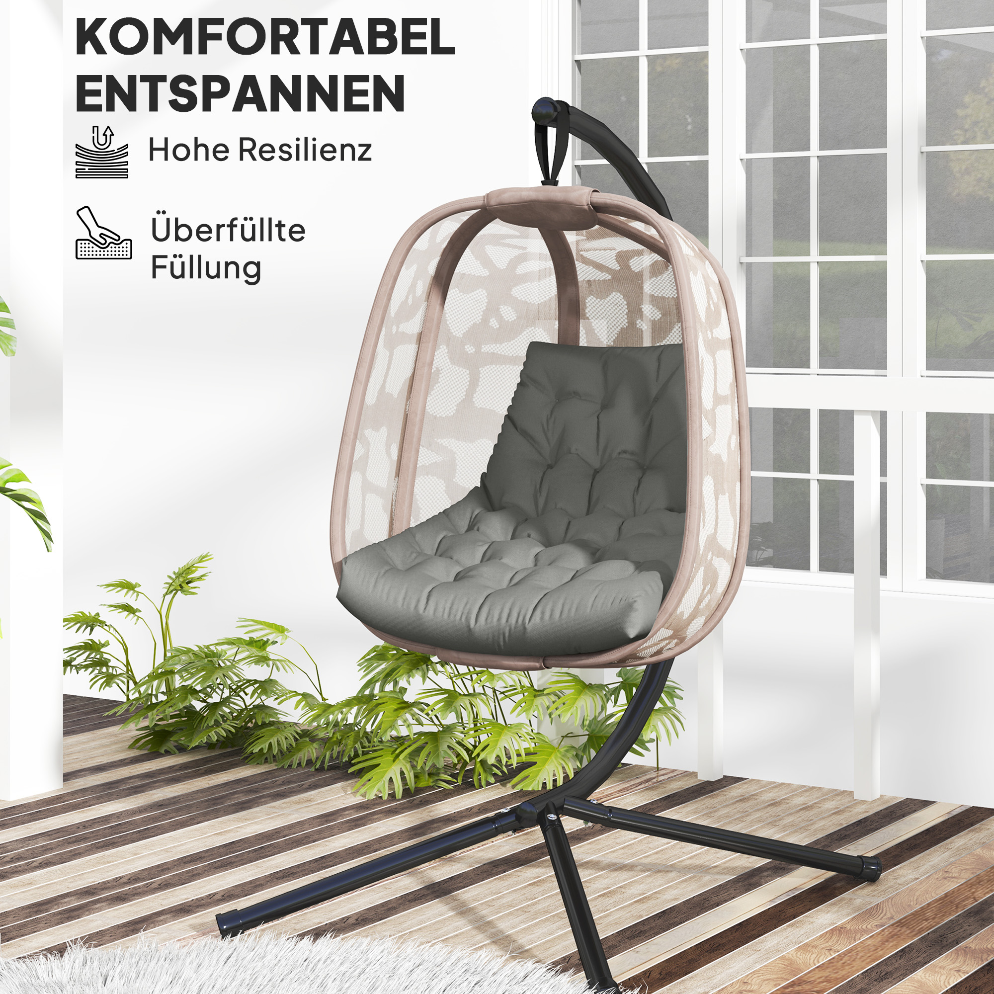 Sitzkissen, Außensitzkissen für Hängekorb und Schaukelstühle, Outdoor-Polsterkissen, Grau