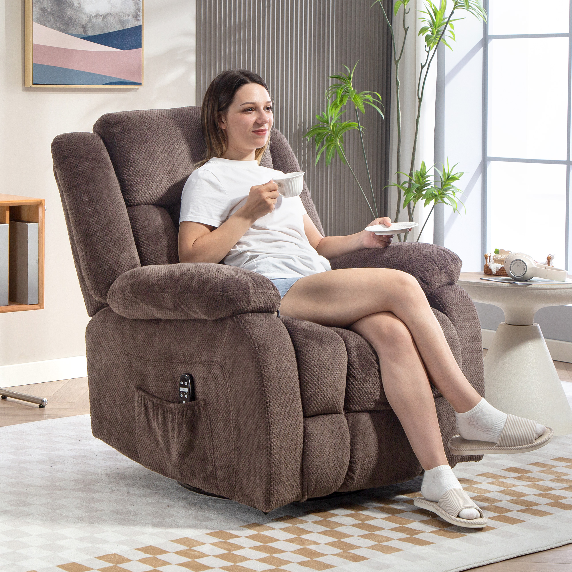 Massage-Sessel, 8 Vibrationspunkte, 5 Modi, Lendenheizung, verstellbar, drehbar, Polstersessel, Braun