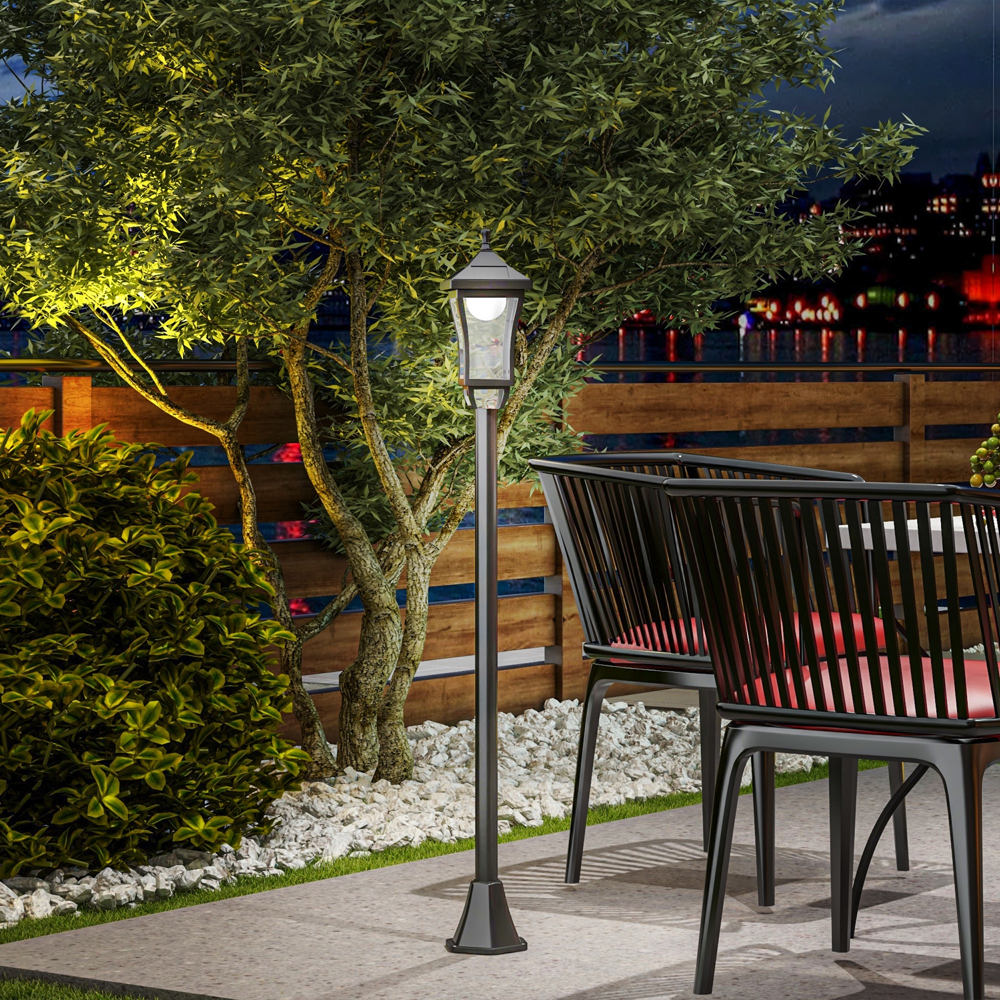 Solar Gartenlaterne 127 cm Gartenlampe mit Kaltweiß LED Licht, Lichtsensor IP44 Wasserdicht