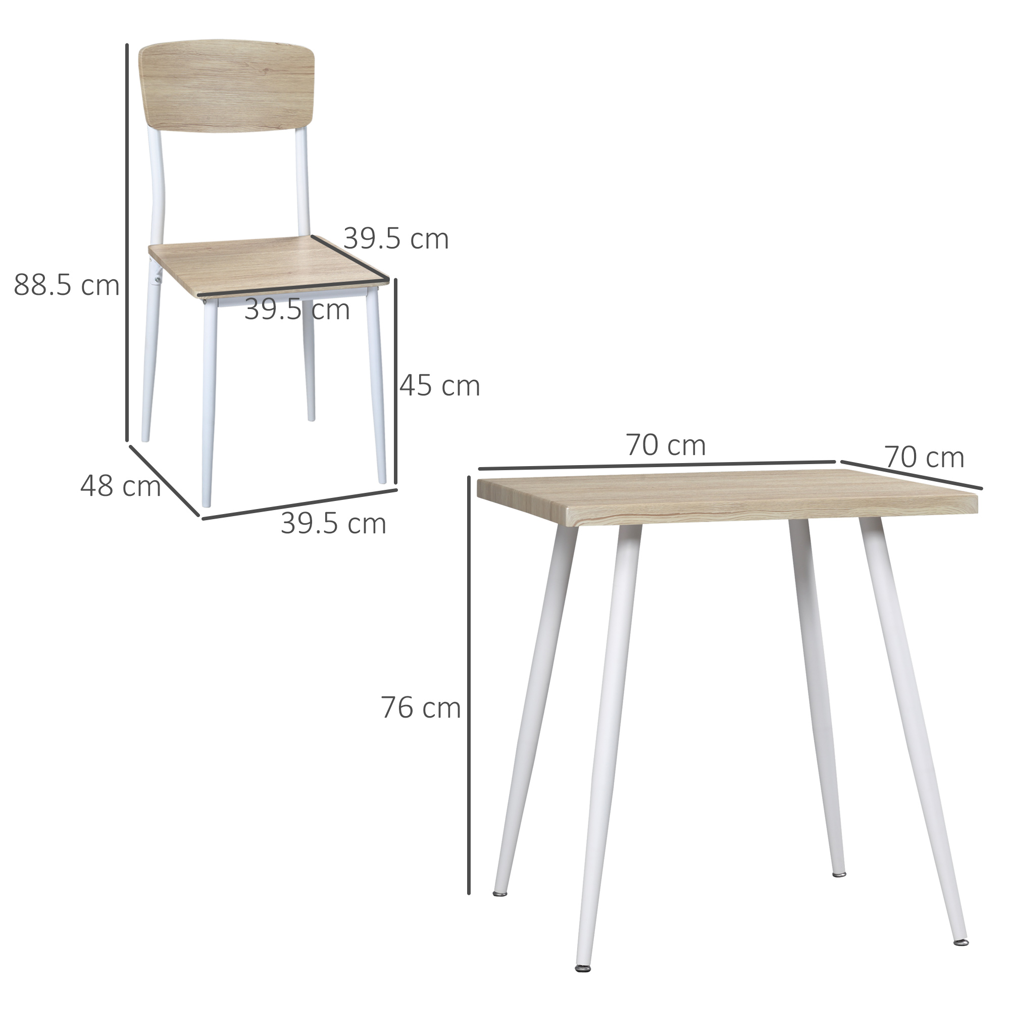 3-teilige Essgruppe Esstisch mit 2 Stühlen Esszimmergruppe mit Metallgestell Sitzgruppe für Esszimmer, Küche Nautr+Weiß