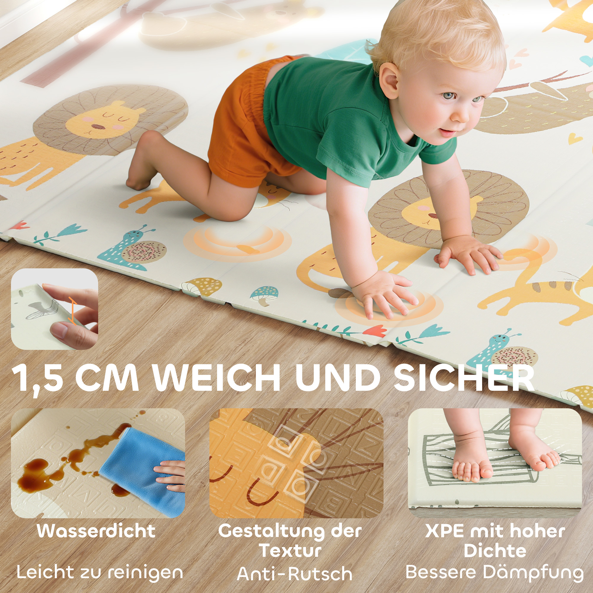 Spielmatte Baby 196 x 176 x 1,5 cm faltbar Doppelseitige Krabbelmatte Mehrfarbig