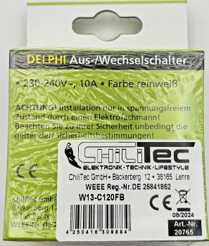 DELPHI Wechsel-Schalter, UP, weiß / 250V~/ 10A, inkl. Rahmen, Steckanschluss