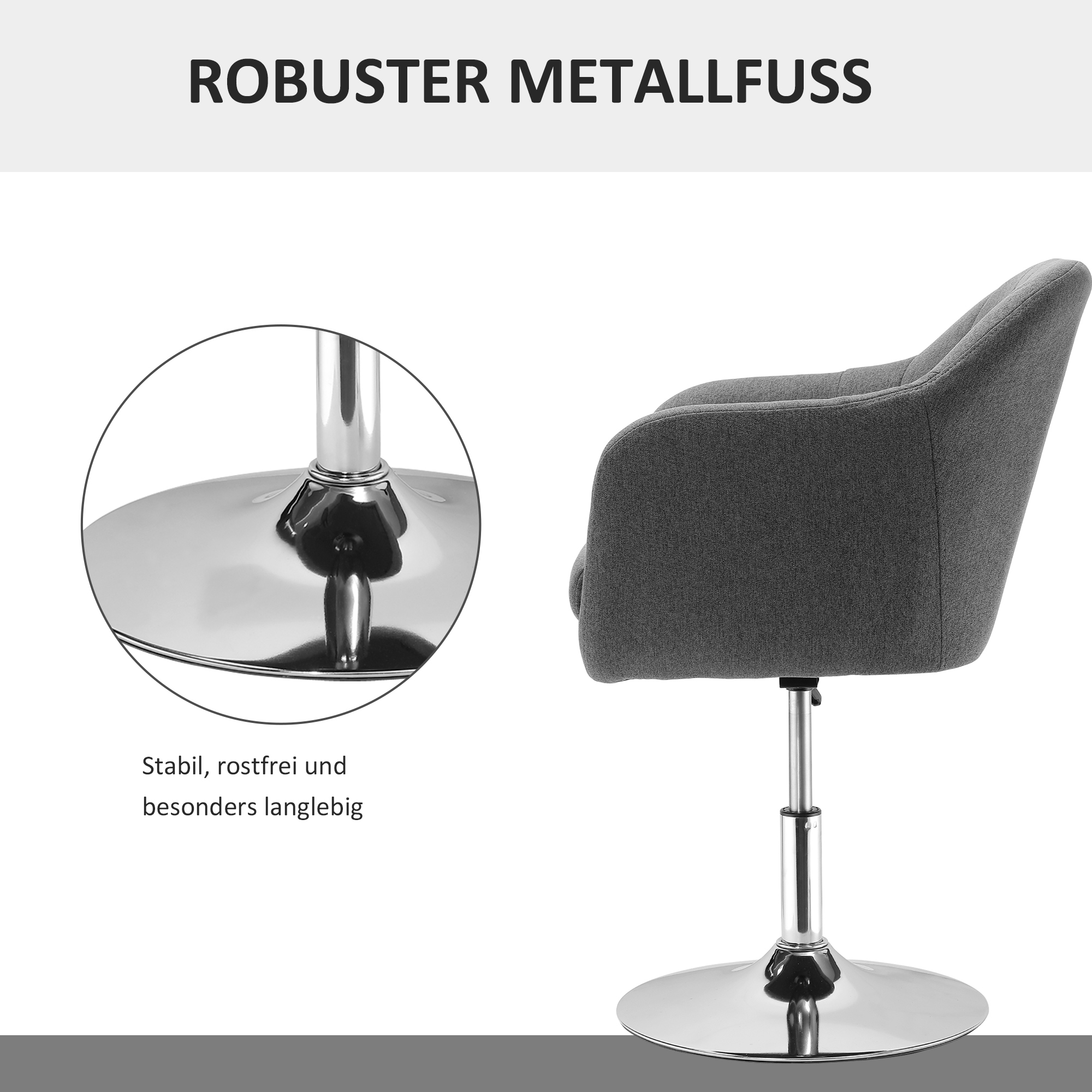 Drehstuhl, höhenverstellbarer Bürostuhl, leinenartiges Polyester, Metall, 60 x 60 x 79-91 cm, Dunkelgrau