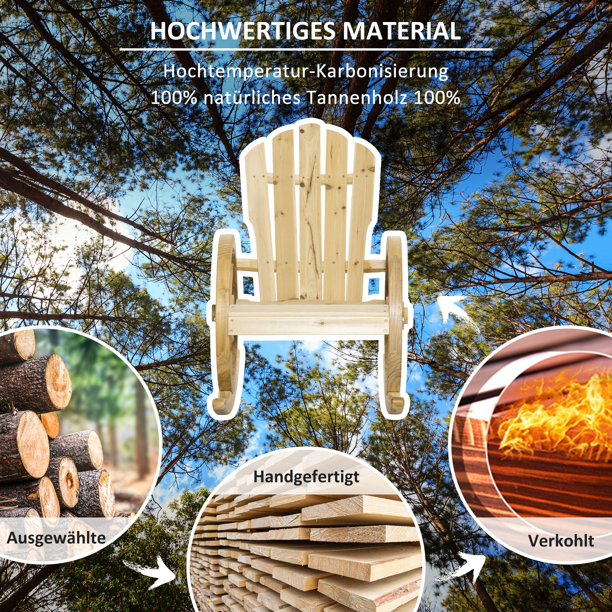 Rustikaler Schaukelstuhl, Gartenstuhl, Wagenrad-Design, wetterfest, Tannenholz, 68 x 88 x 92 cm