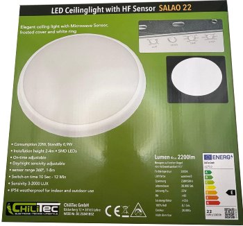 LED Deckenleuchte "SALAO 22 WW" IP54, 22W, 2200lm, 3000K, HF Bewegungsmelder