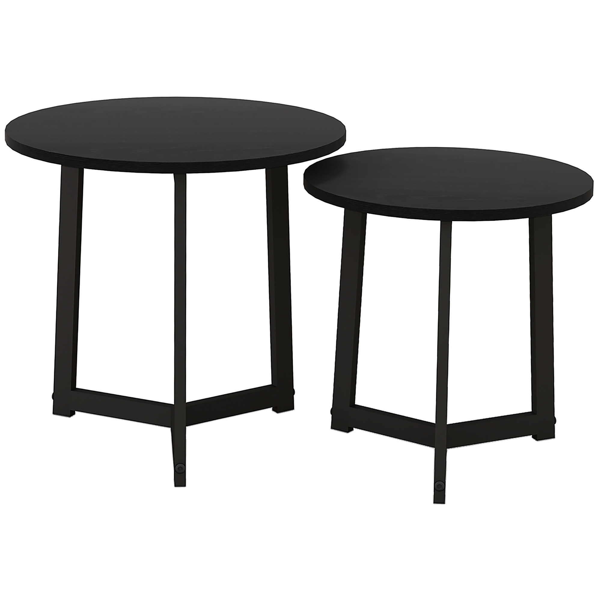 Moderner Couchtisch als 2er-Set, Metallrahmen, MDF, Rundes Design, ineinander verschiebbar, Schwarz