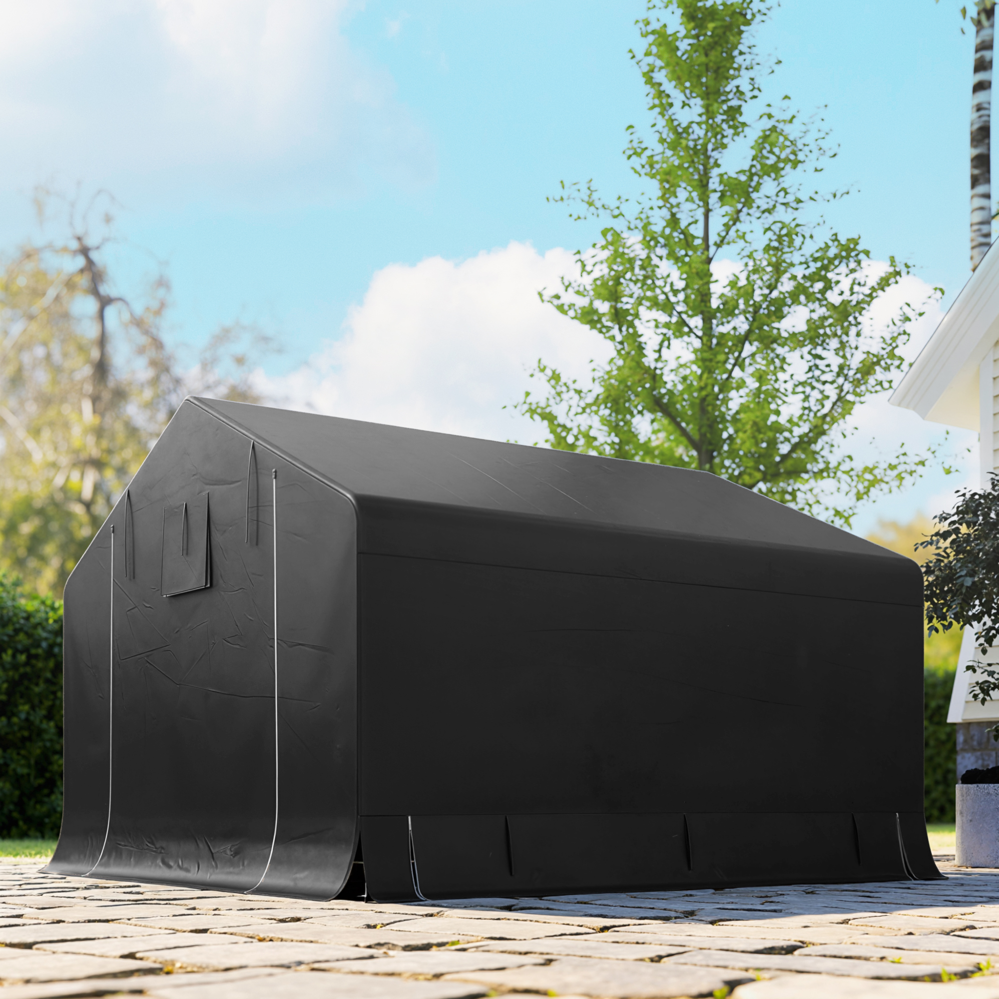 Tragbarer Gartenschuppen, Fahrradzelt, Rolltür mit Reißverschluss, Metallrahmen, vielseitige Aufbewahrung, Dunkelgrau