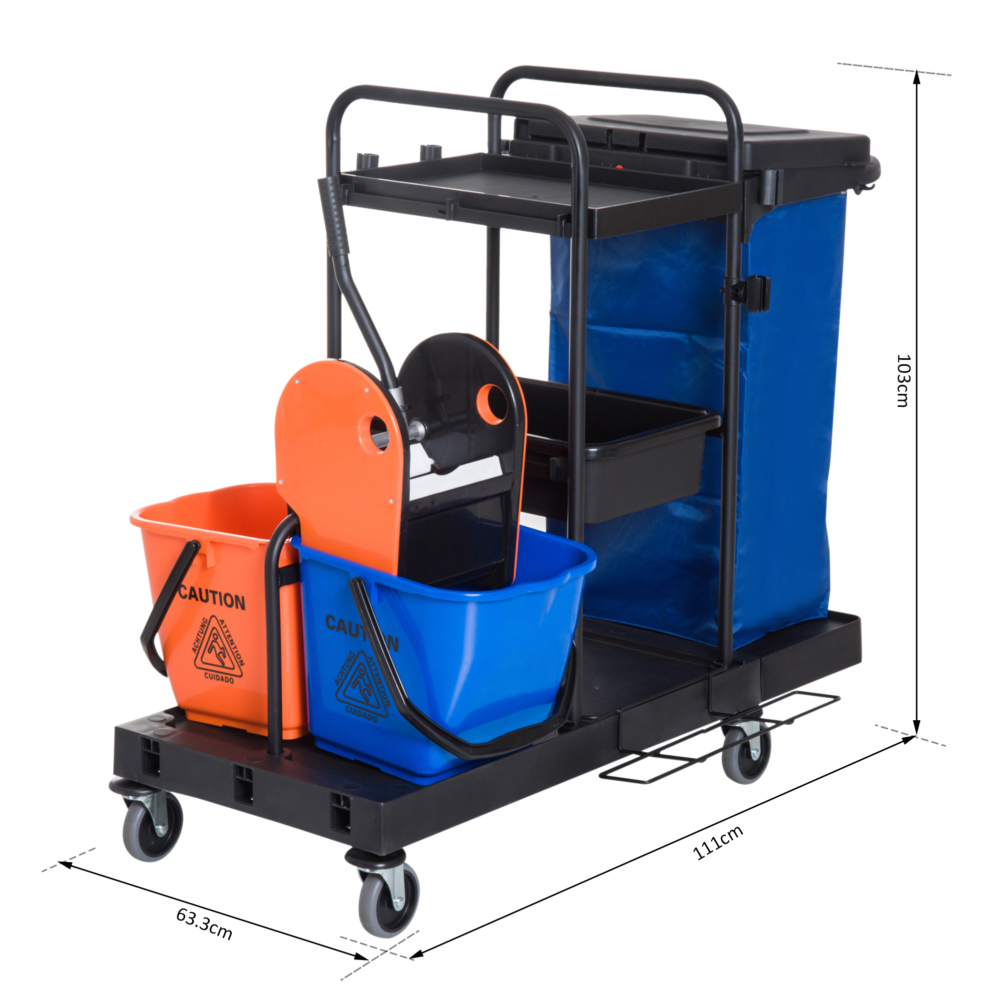 Putzwagen Reinigungswagen Wischwagen Systemwagen mit 4 leichtgängigen Rollen Schwarz+Blau+Orange 111 × 63,3 × 103 cm