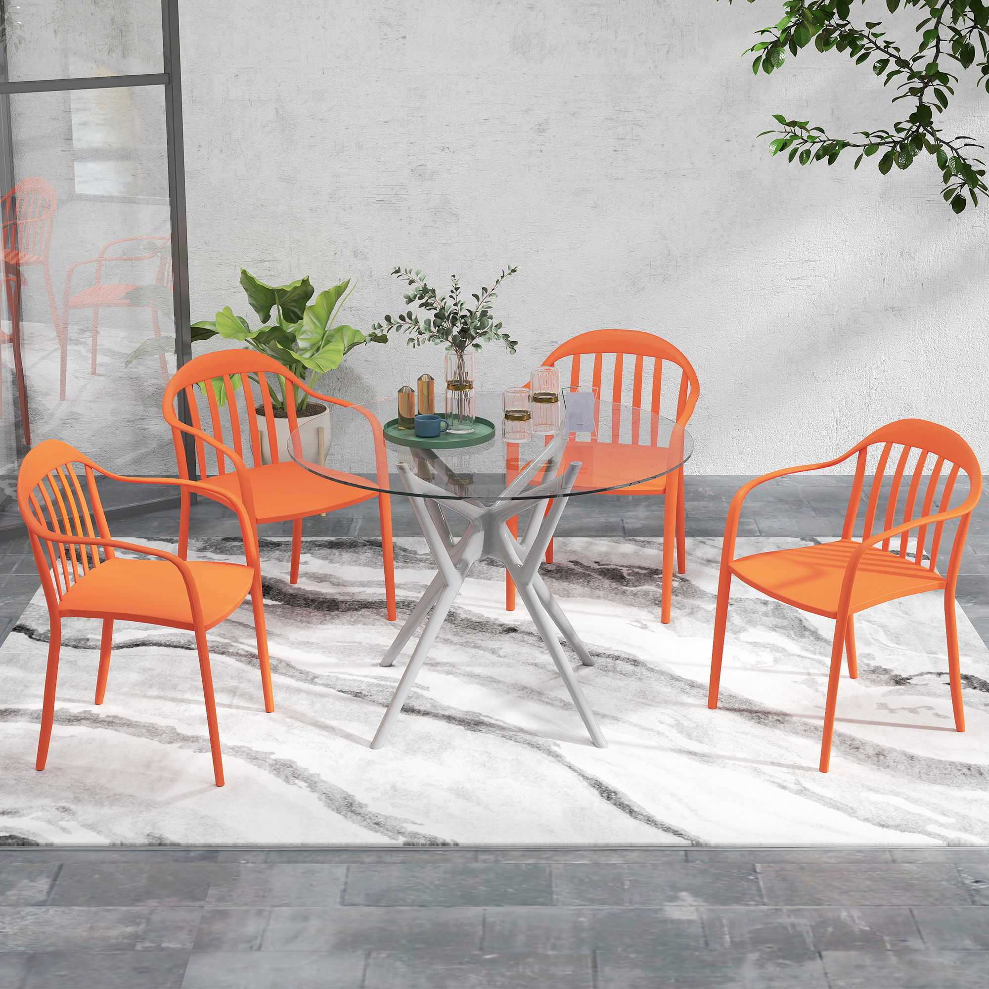 Gartenstuhl 4er Set wetterfest Gartenstühle aus Kunststoff Stapelstuhl mit Armlehne Rückenlehne bis 120 kg belastbar